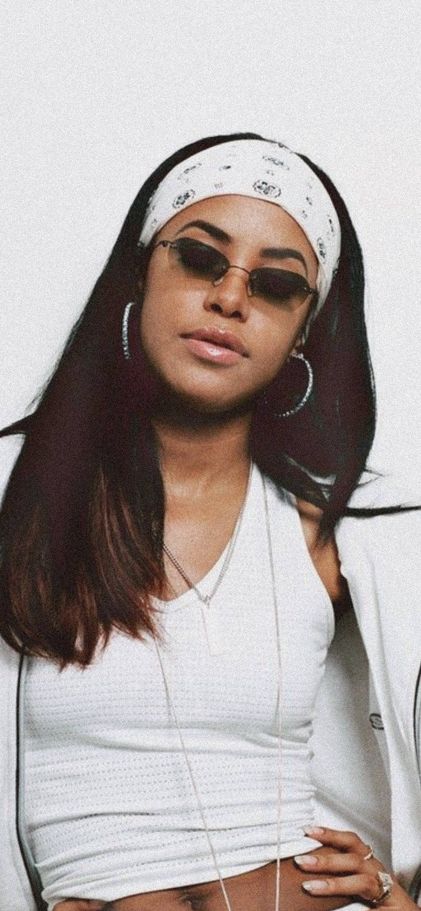 Aaliyah, white bandana, sunglasses, HD Phone Wallpaper