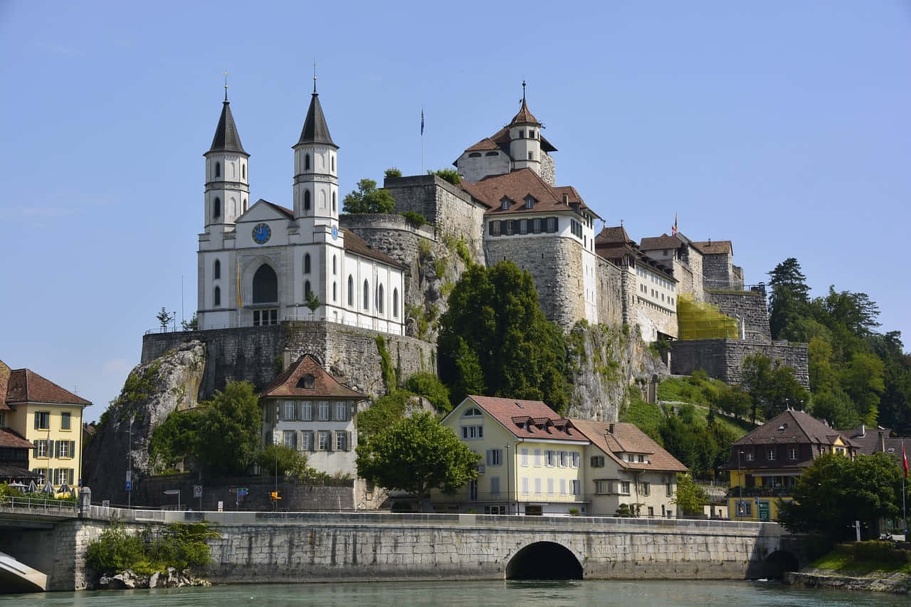 Aarau, riverfront, castle, HD Desktop Wallpaper