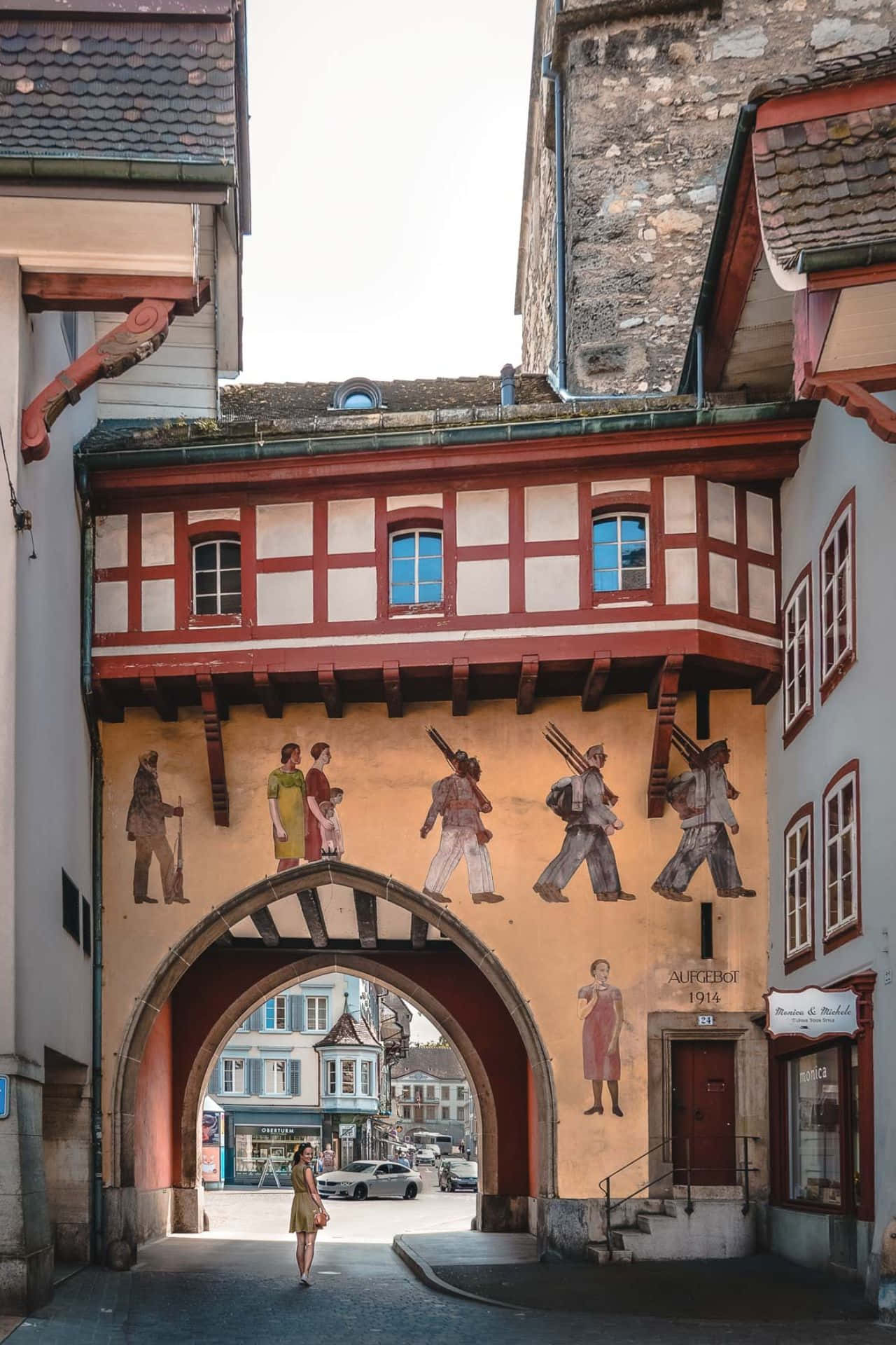 Aarau, sunset, historic painted archway, Full HD Phone Wallpaper