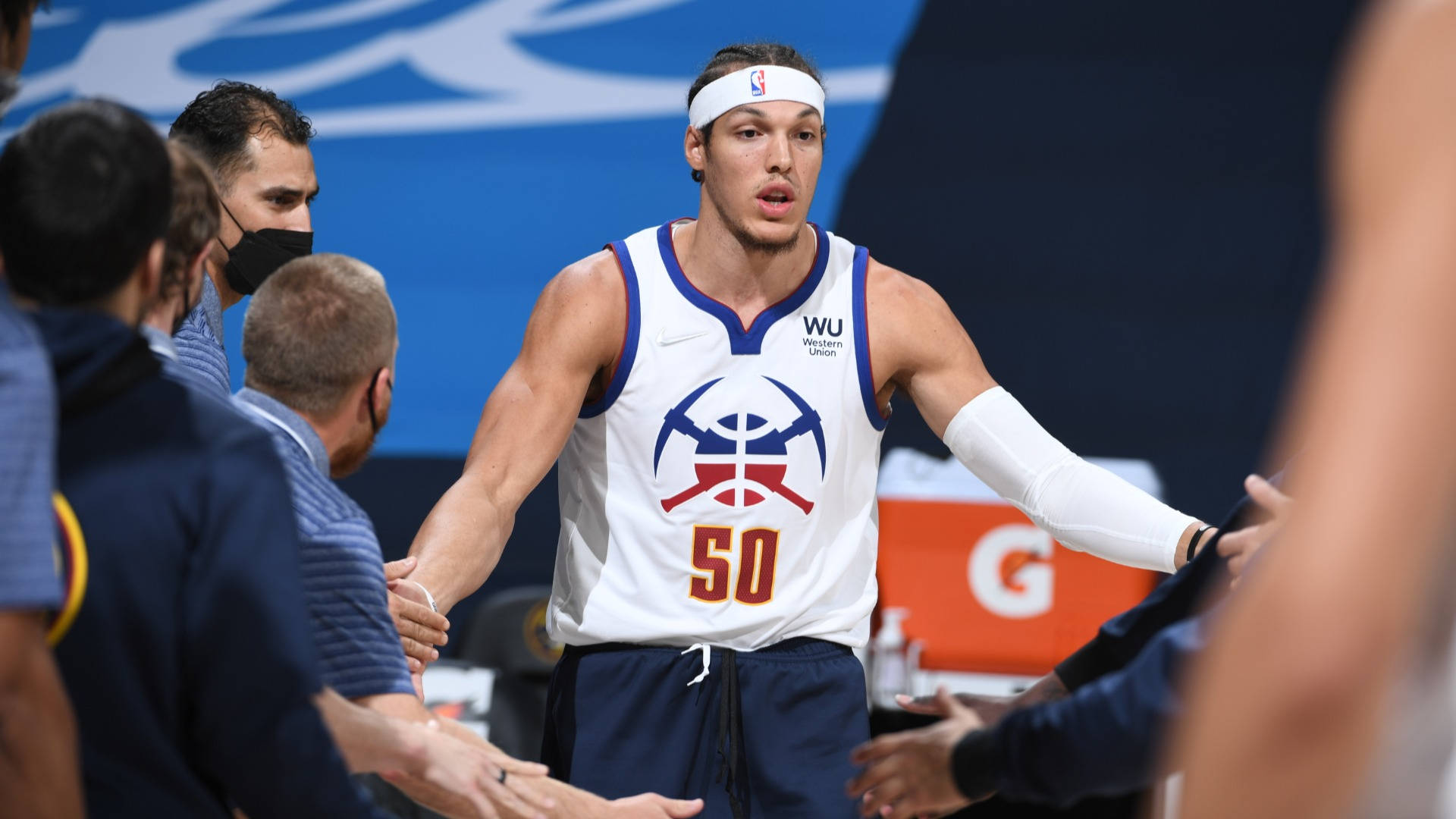 Aaron Gordon, basketball player, white jersey, Full HD Desktop Wallpaper