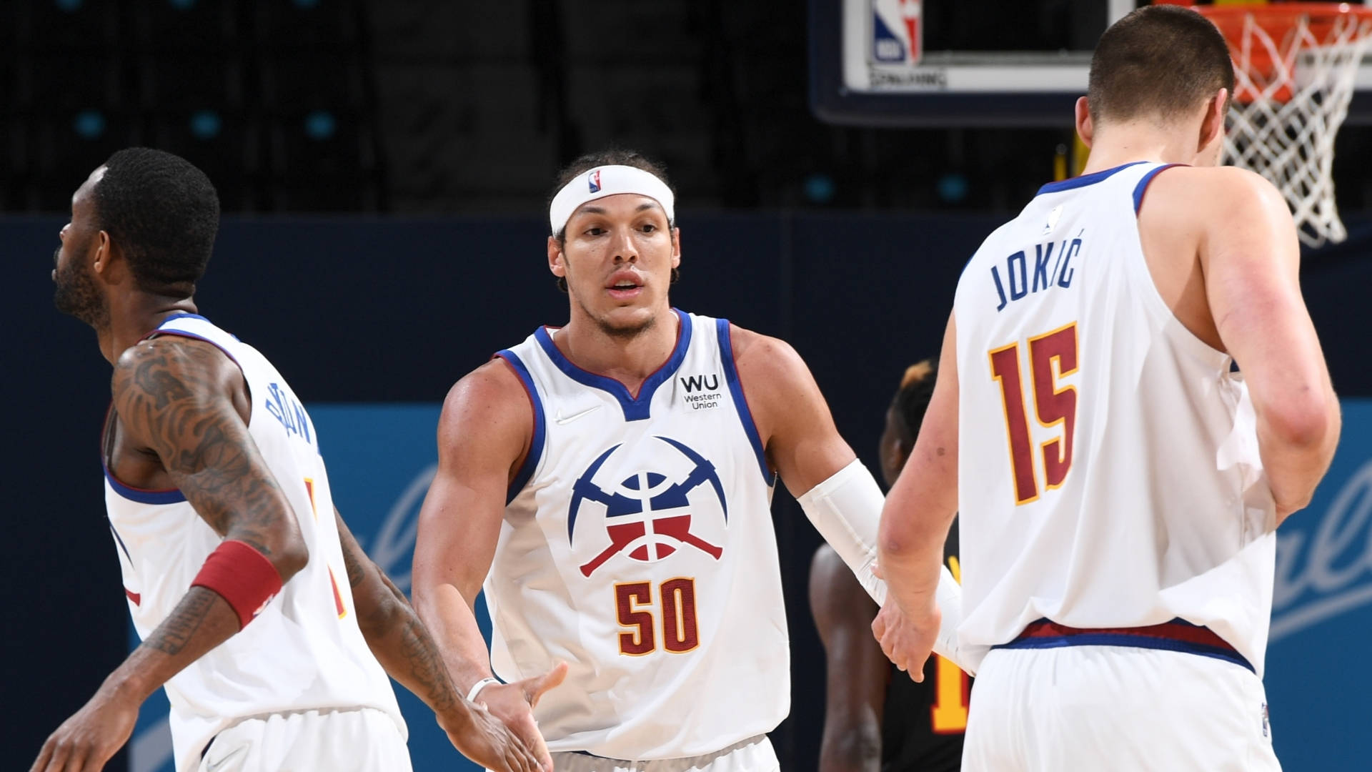 Aaron Gordon, basketball players, white jerseys, Full HD Desktop Wallpaper