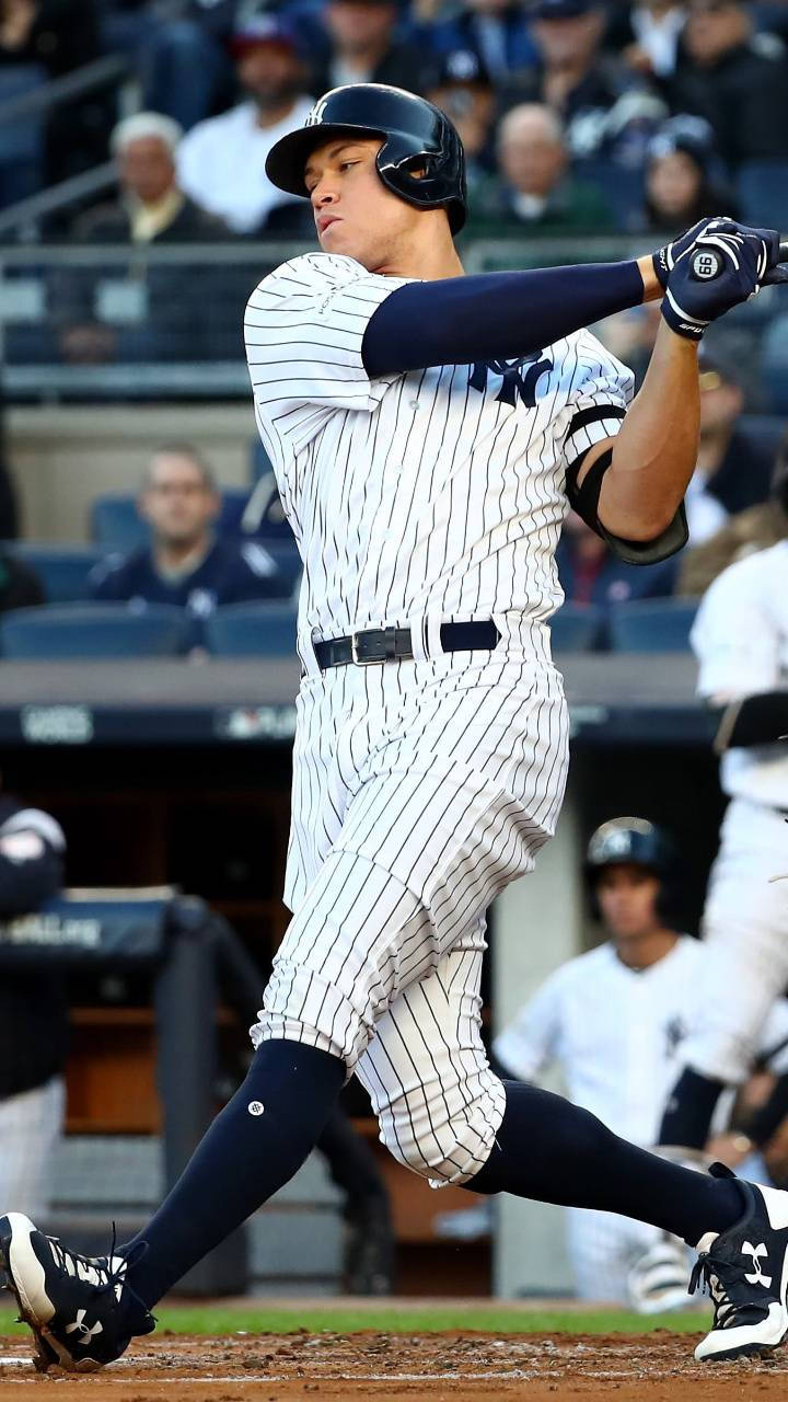Aaron Judge, pinstripe uniform, bat, HD Phone Wallpaper