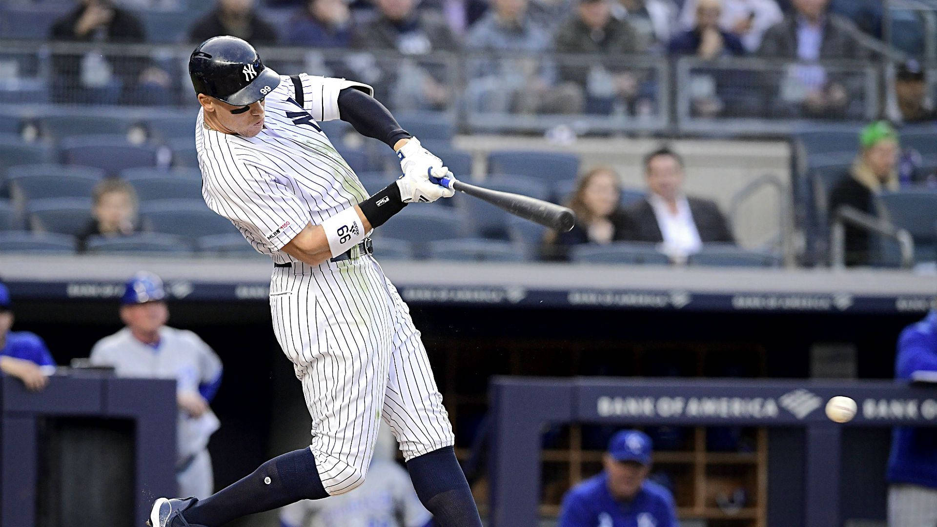Aaron Judge, black baseball bat, pinstriped uniform, Full HD Desktop Wallpaper
