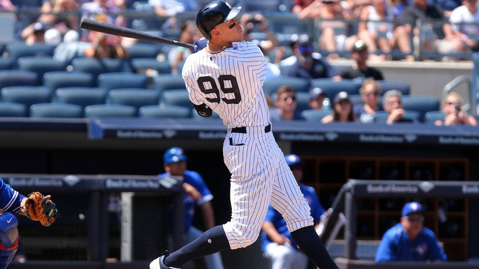 Aaron Judge, number 99, pinstripe uniform, HD Desktop Wallpaper