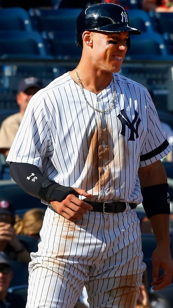 Aaron Judge, pinstripe New York Yankees uniform, sunny field, HD Phone Wallpaper