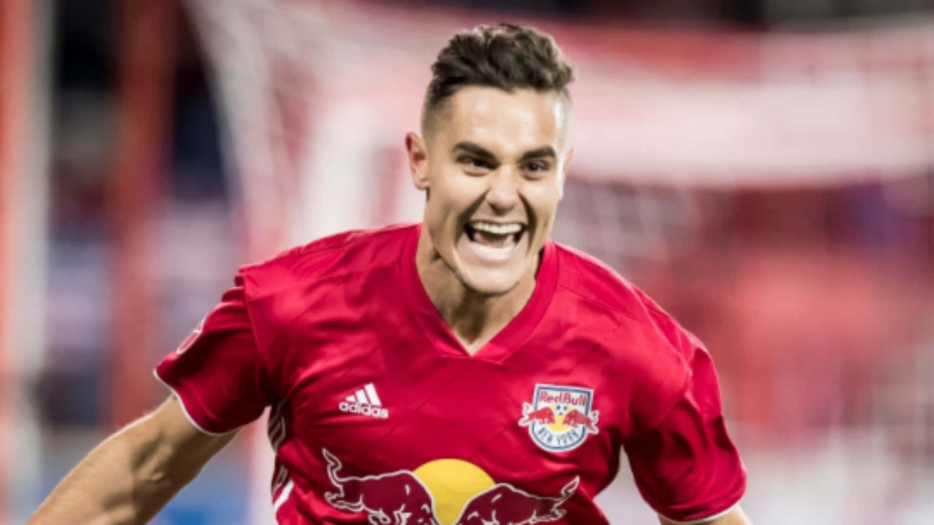Aaron Long, red jersey, nighttime match, Full HD Desktop Wallpaper