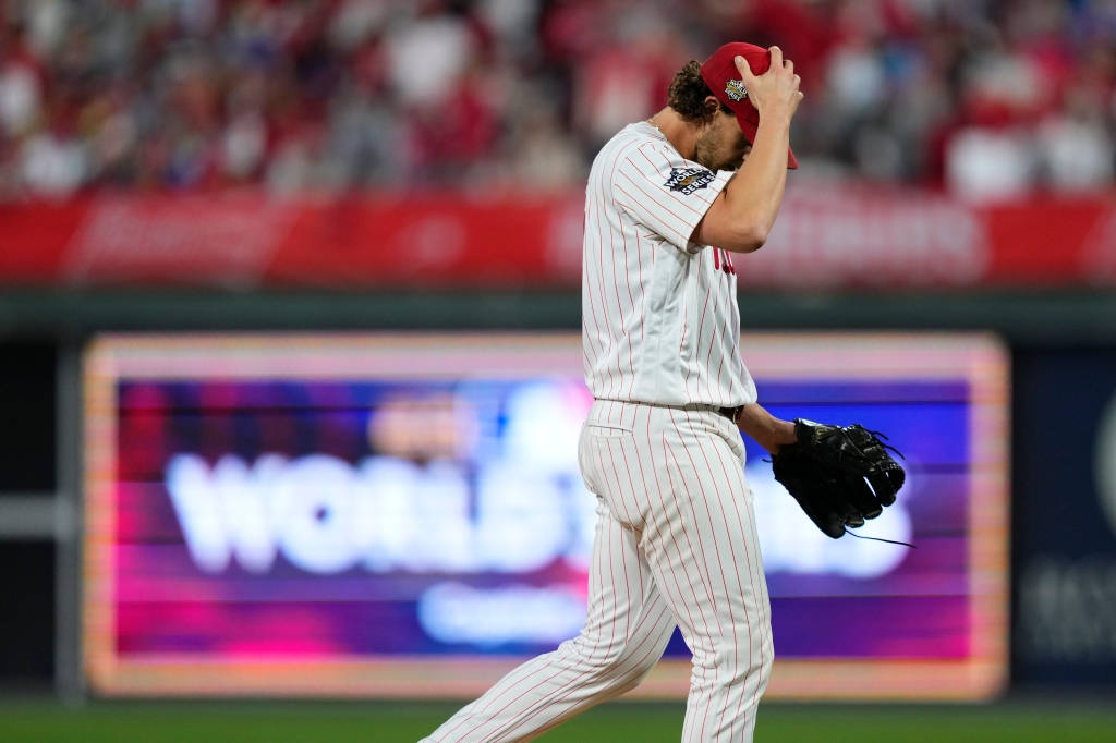 Aaron Nola, white pinstripe uniform, cap, SD Desktop Wallpaper