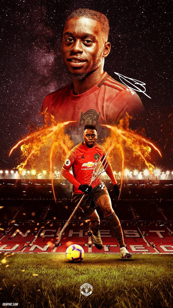 Aaron Wan-Bissaka, red Manchester United jersey, fiery wings, HD Phone Wallpaper
