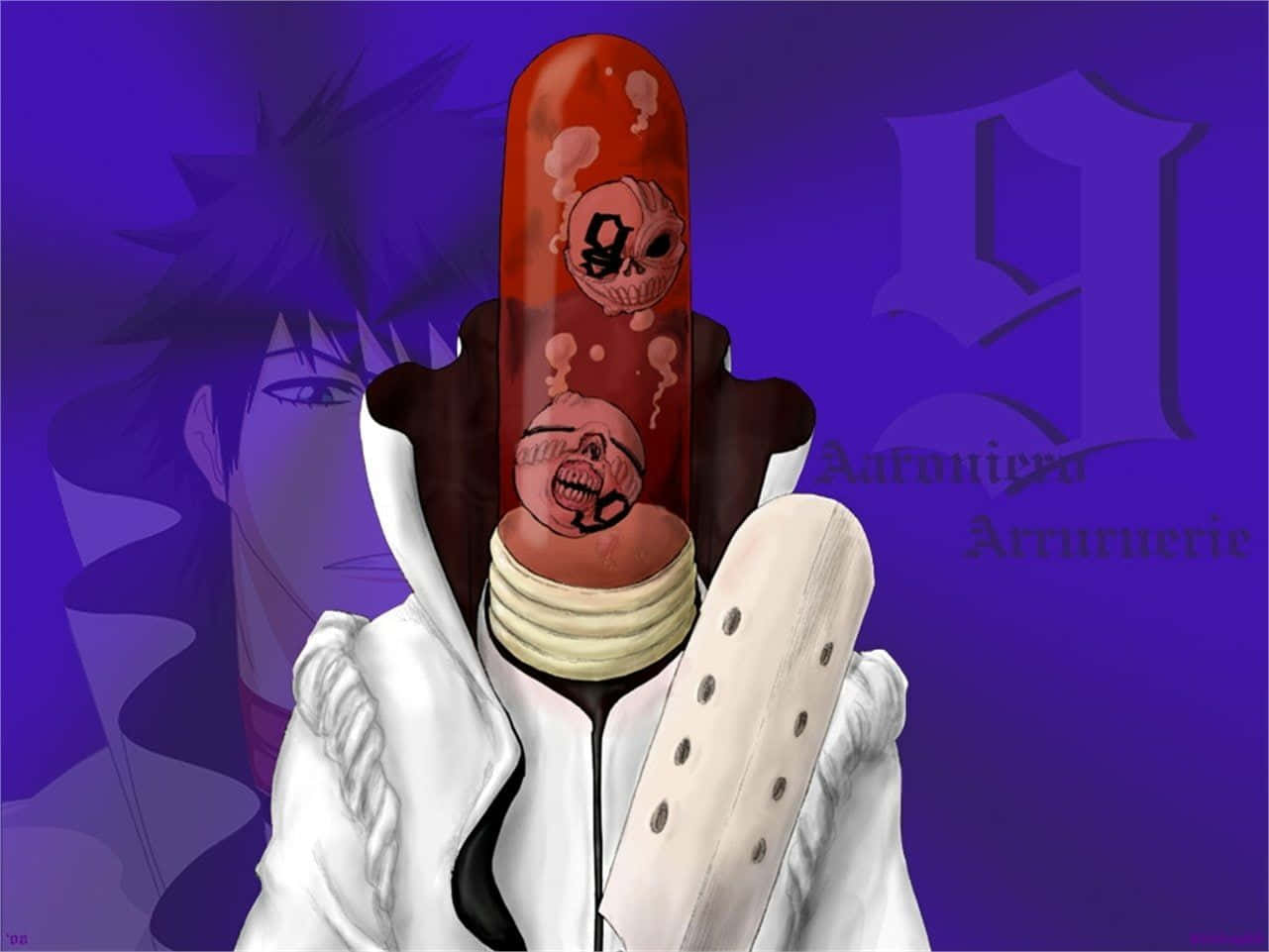 Aaroniero Arruruerie, white coat, glowing red zanpakuto, HD Desktop Wallpaper