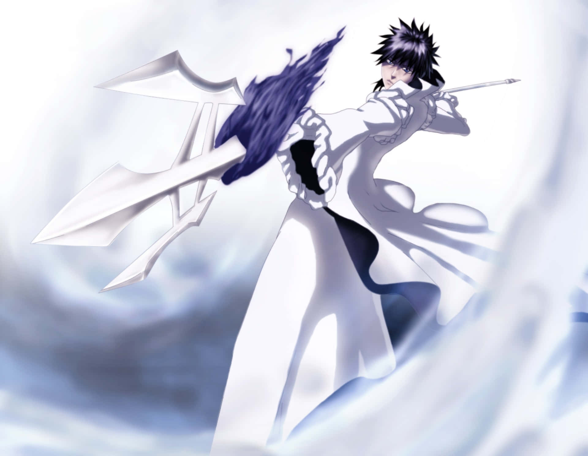Aaroniero Arruruerie, spiky-haired anime warrior, flowing white robe, Full HD Desktop Wallpaper