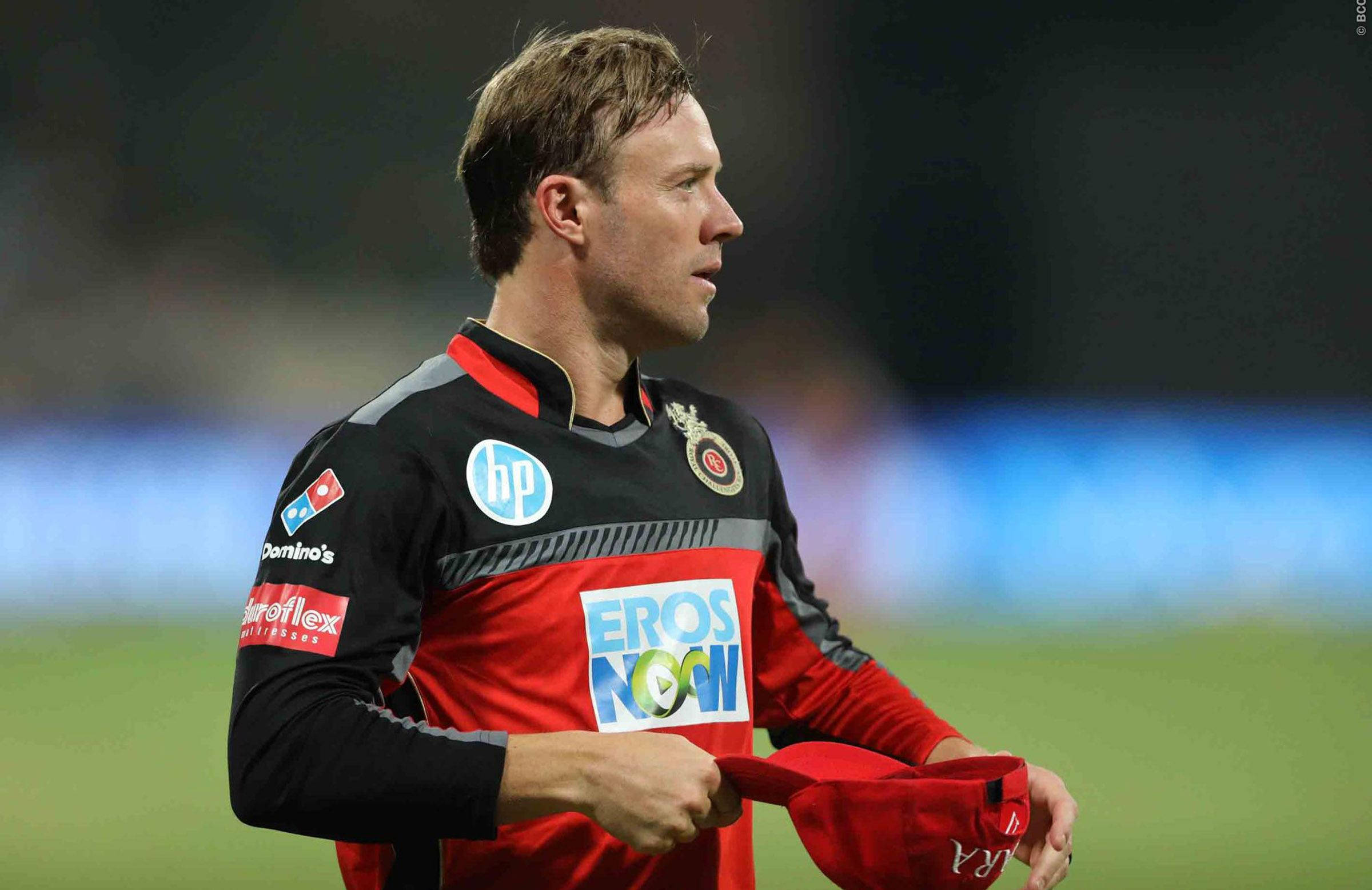 Ab De Villiers, RCB, red and black uniform, Full HD Desktop Wallpaper