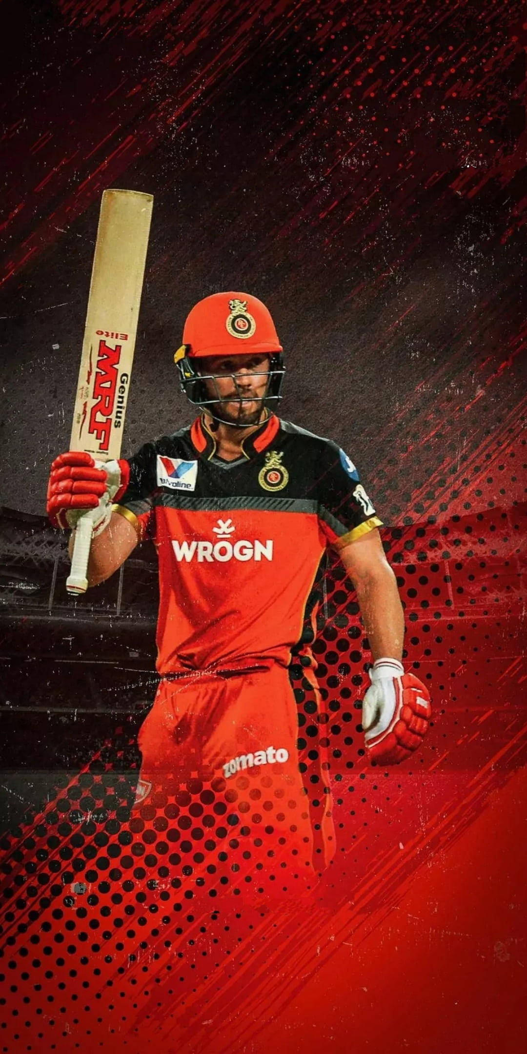 AB De Villiers, RCB, red and black uniform, Full HD Phone Wallpaper