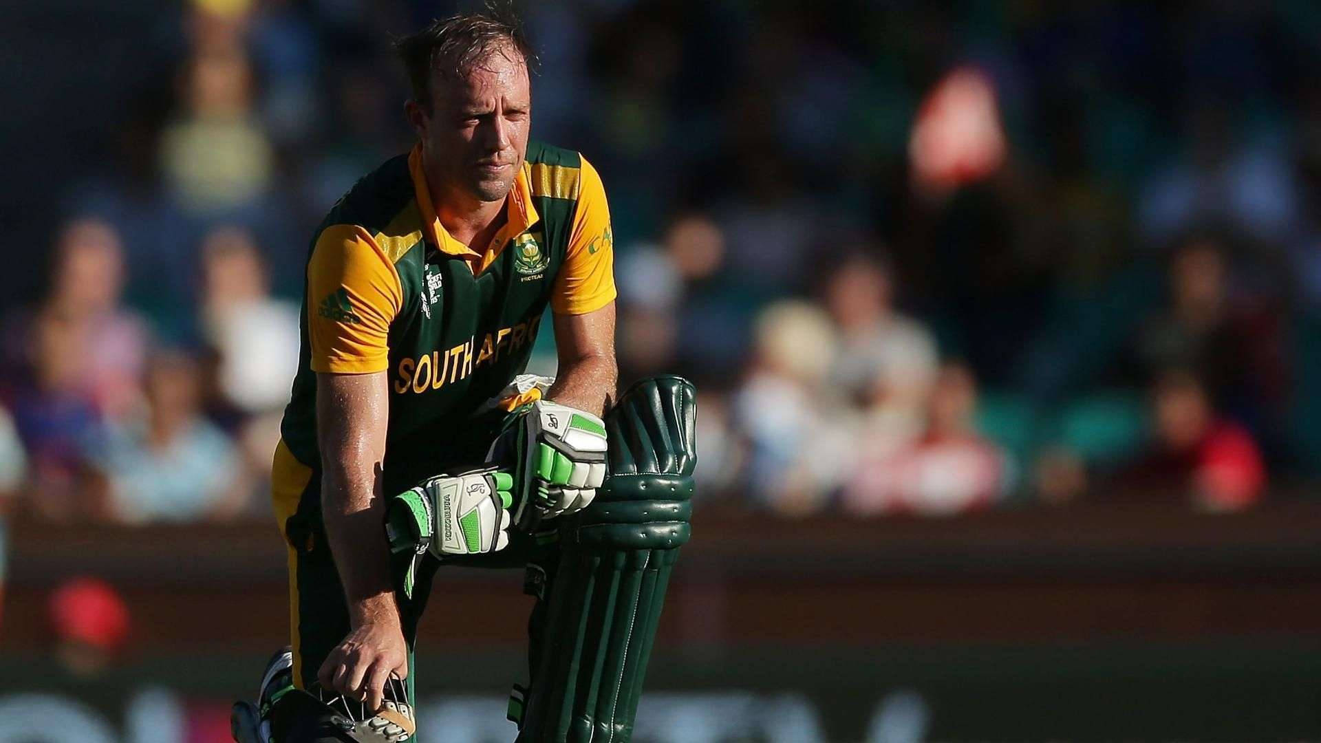 Ab De Villiers, green and yellow uniform, bat, Full HD Desktop Wallpaper