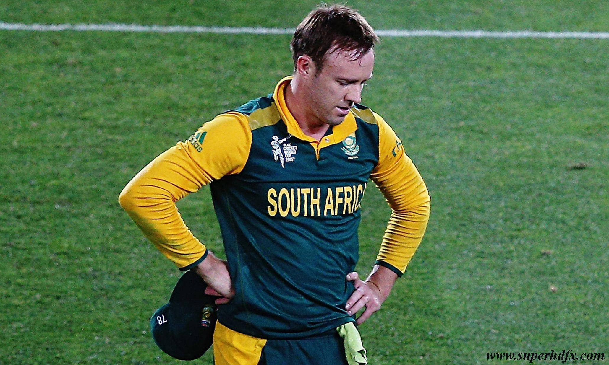 Ab De Villiers, green and yellow uniform, grass field, Full HD Desktop Wallpaper
