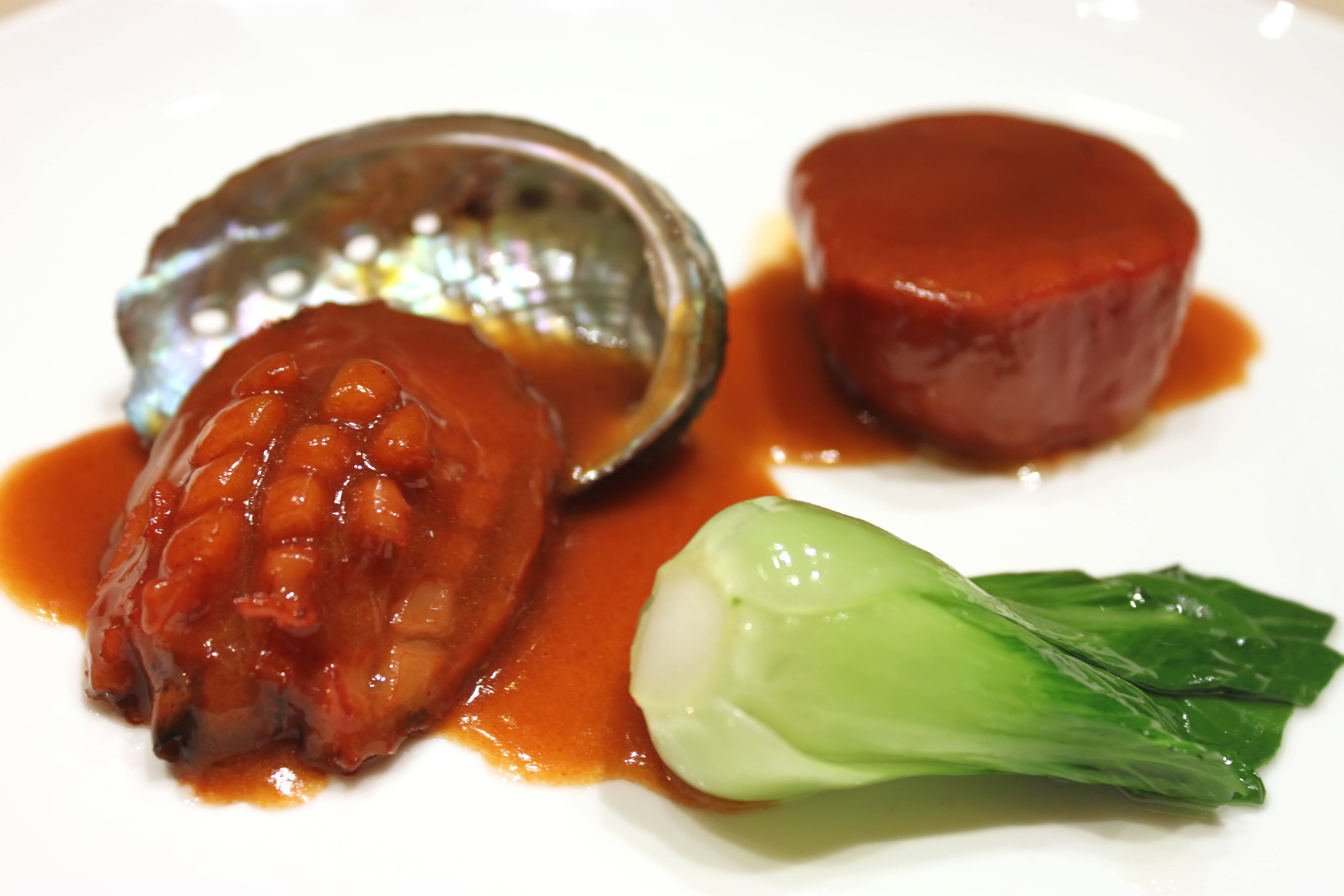 abalone, rich sauce, bok choy, 4K Desktop Wallpaper
