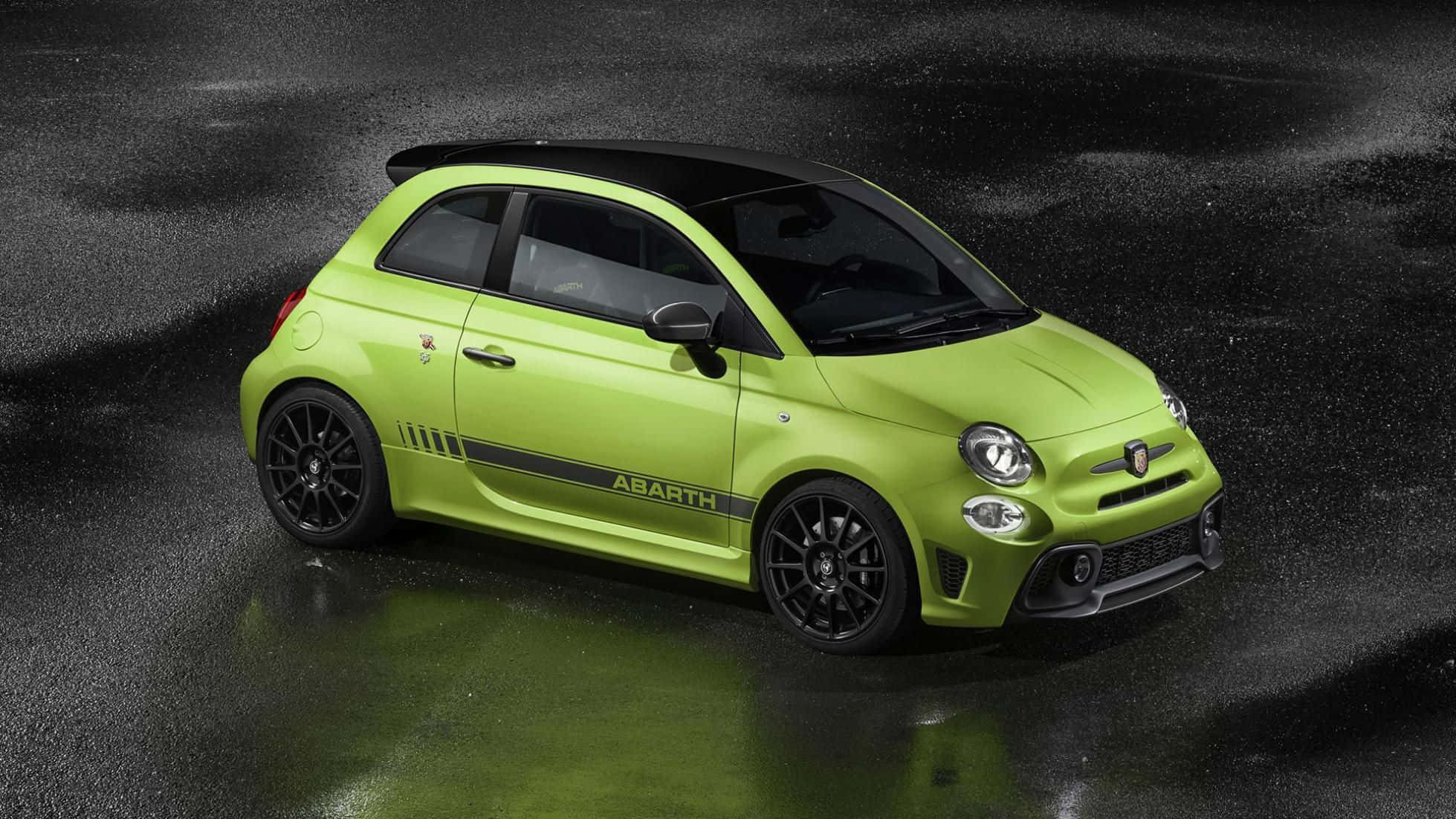 Abarth 595, lime green, black accents, Full HD Desktop Wallpaper