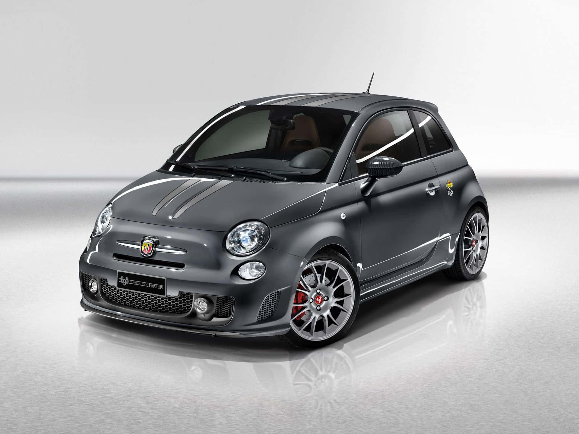 Abarth 695 Tributo Ferrari, matte gray, black racing stripes, Full HD Desktop Wallpaper