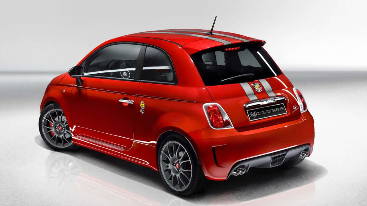 Abarth 695 Tributo Ferrari, vibrant red, silver racing stripes, SD Desktop Wallpaper