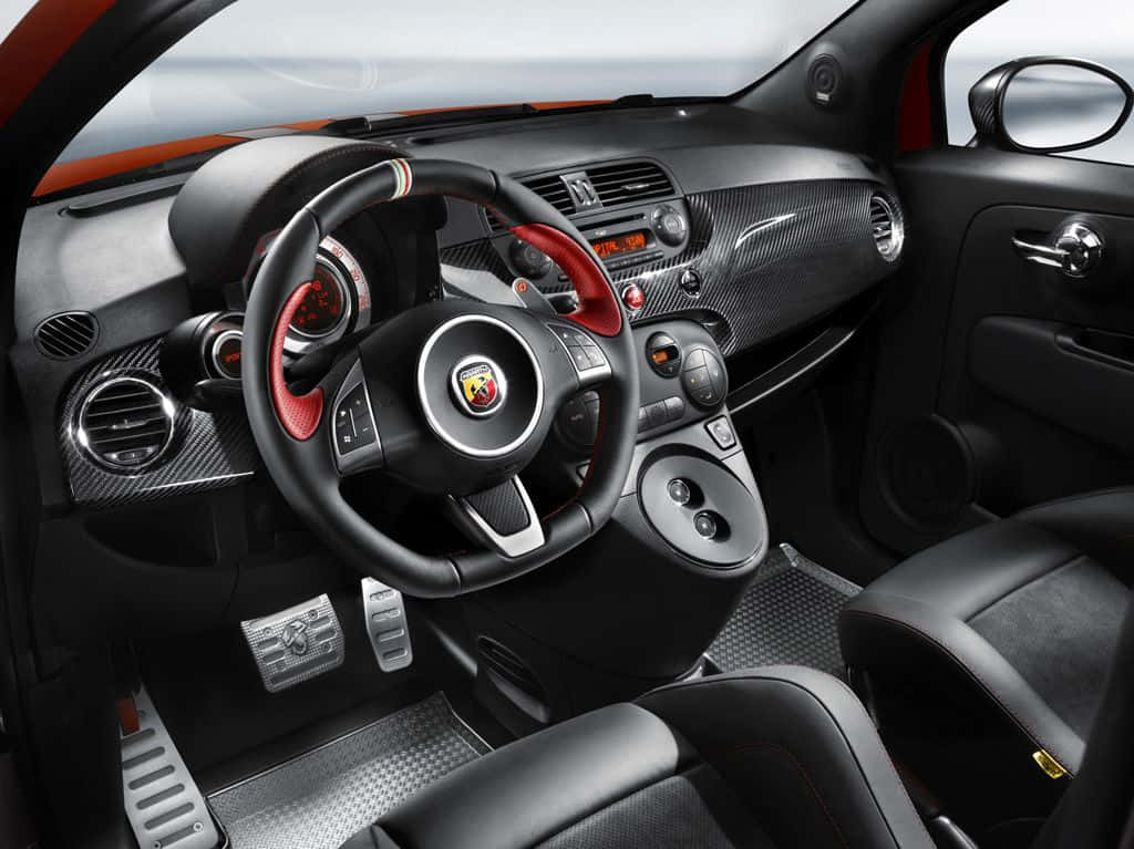Abarth 695 Tributo Ferrari, black leather seats, carbon fiber dashboard, SD Desktop Wallpaper