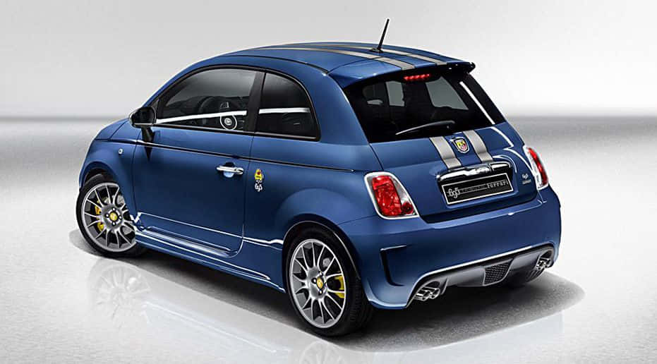 Abarth 695 Tributo Ferrari, glossy blue, silver racing stripes, SD Desktop Wallpaper