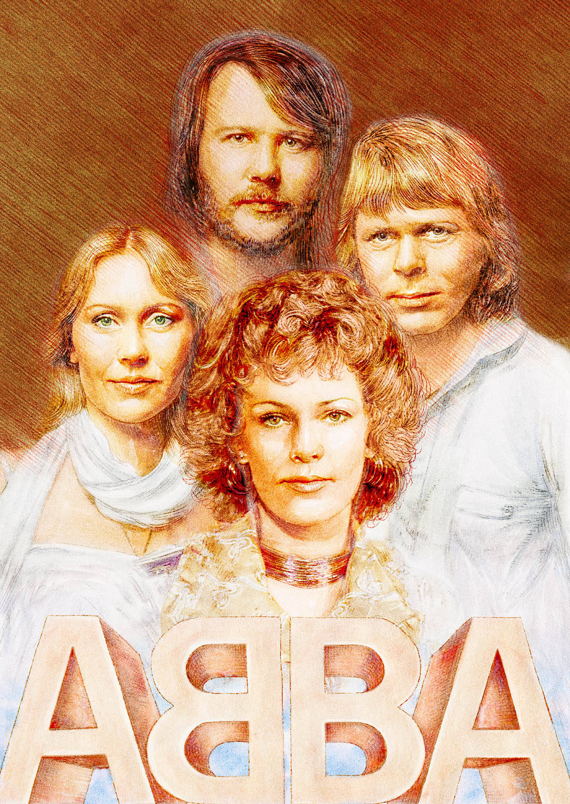 ABBA, vintage illustrated portrait, warm tones, HD Phone Wallpaper