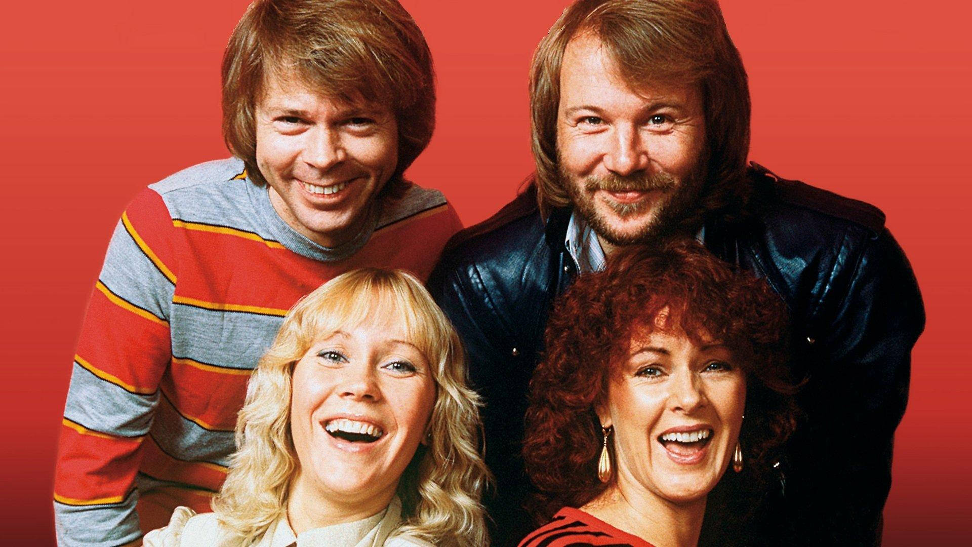 ABBA, 1970s musicians, bold red background, Full HD Desktop Wallpaper