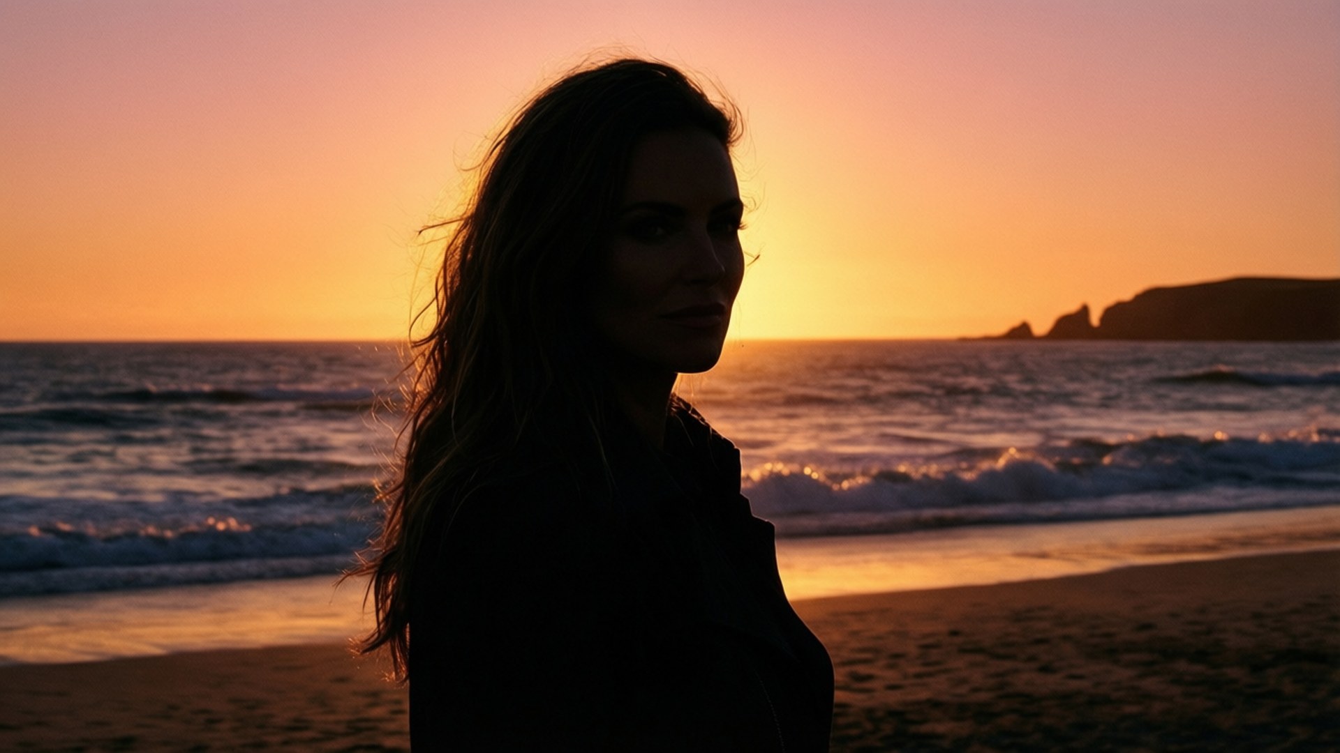 Abbey Clancy, sunset, beach, Full HD Desktop Wallpaper
