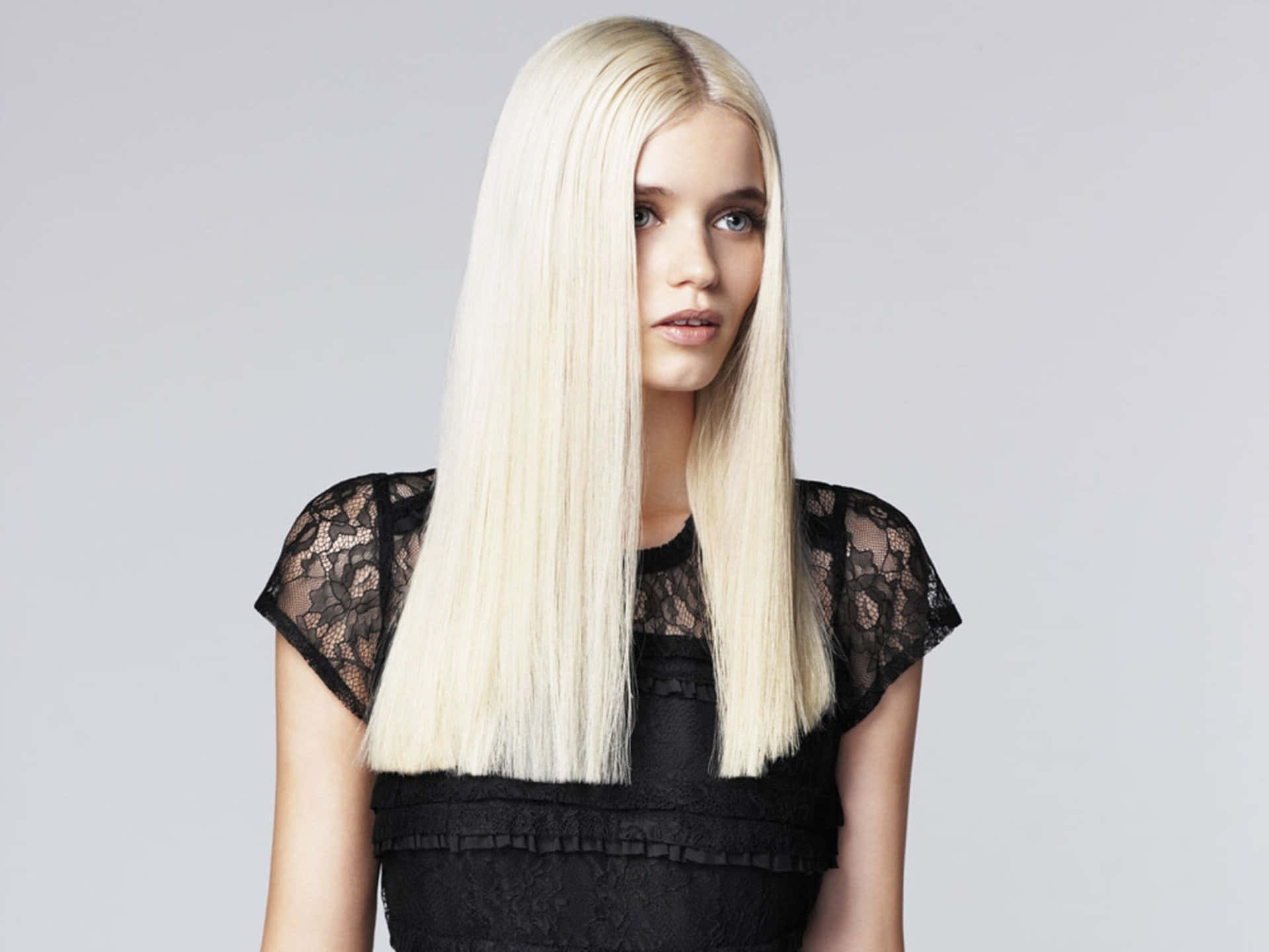 Abbey Lee Kershaw, platinum blonde hair, black lace top, Full HD Desktop Wallpaper