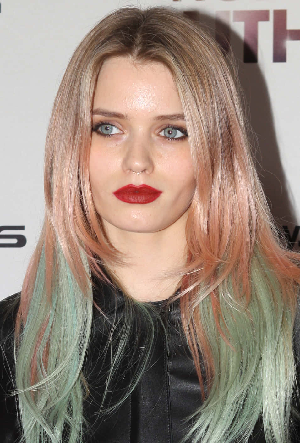 Abbey Lee Kershaw, black leather jacket, pastel pink and mint green hair, HD Phone Wallpaper