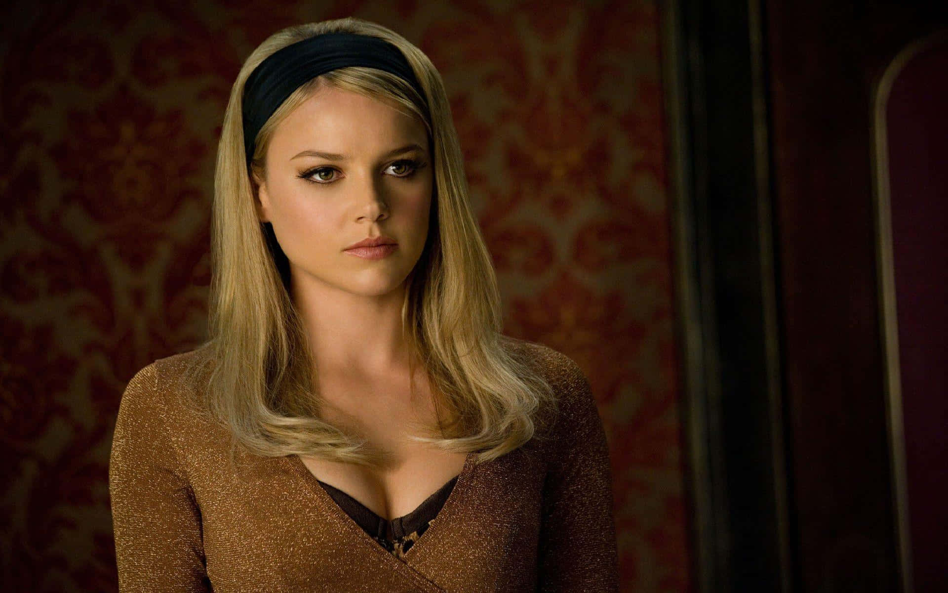 Abbie Cornish, black headband, rich red damask wallpaper, Full HD Desktop Wallpaper