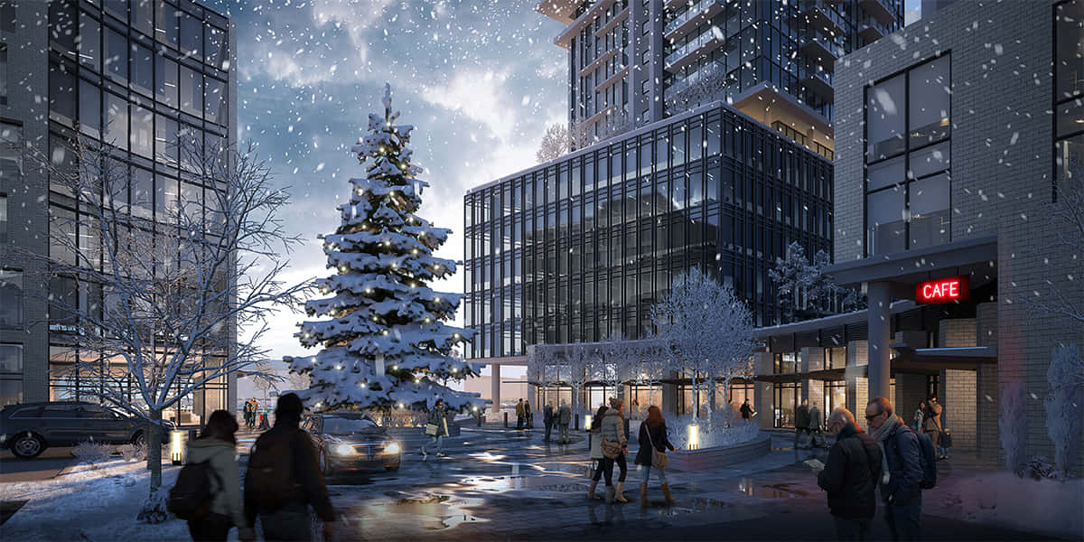 Abbotsford, snow, modern urban plaza, SD Desktop Wallpaper