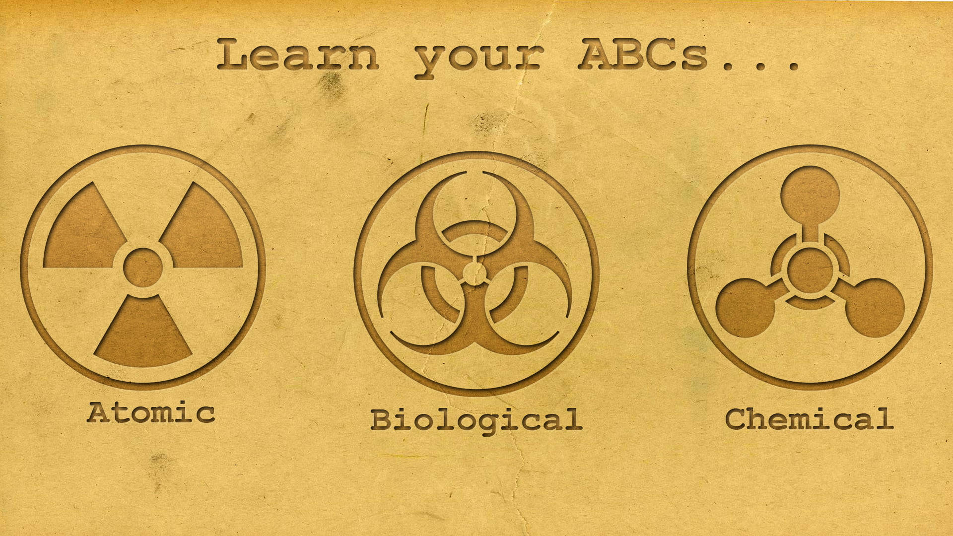 Abc, atomic biological chemical, vintage parchment, Full HD Desktop Wallpaper