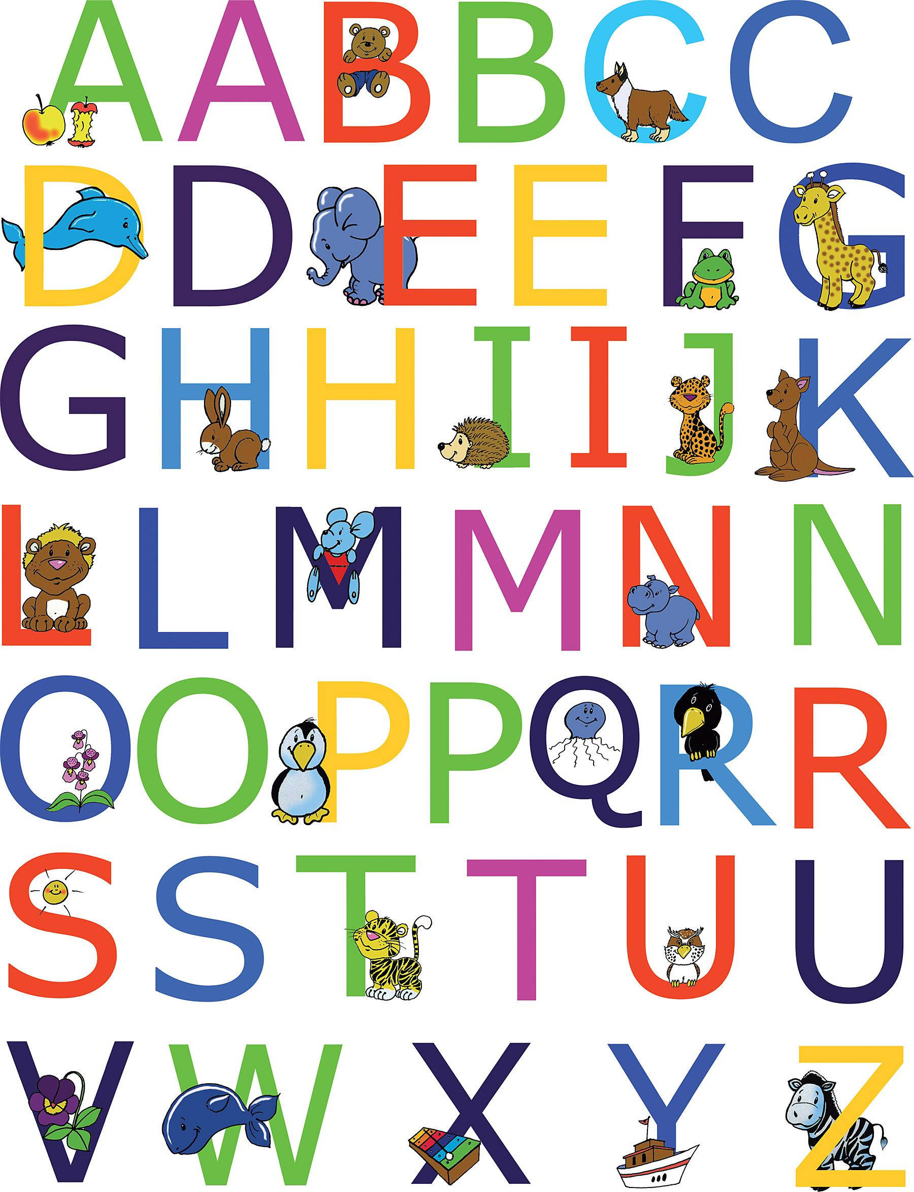 A to Z, cartoon animal, object, Full HD Phone Wallpaper