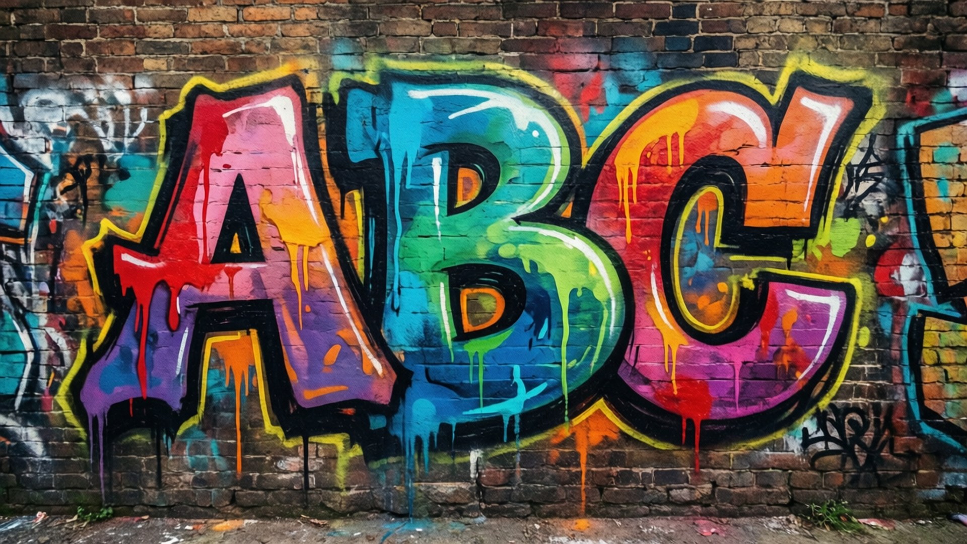 graffiti, ABC, rainbow paint, Full HD Desktop Wallpaper