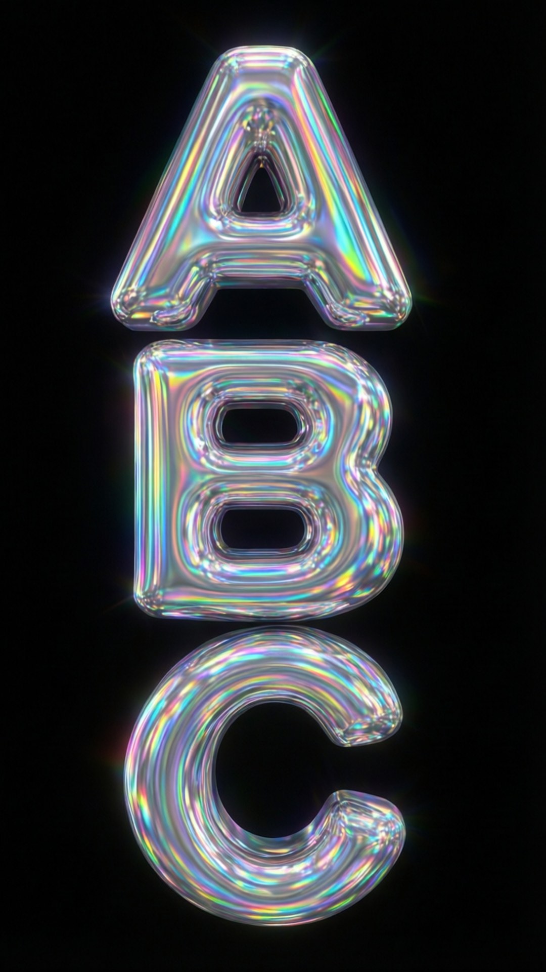 holographic abc shine, glossy iridescent letters ABC, black background, Full HD Phone Wallpaper