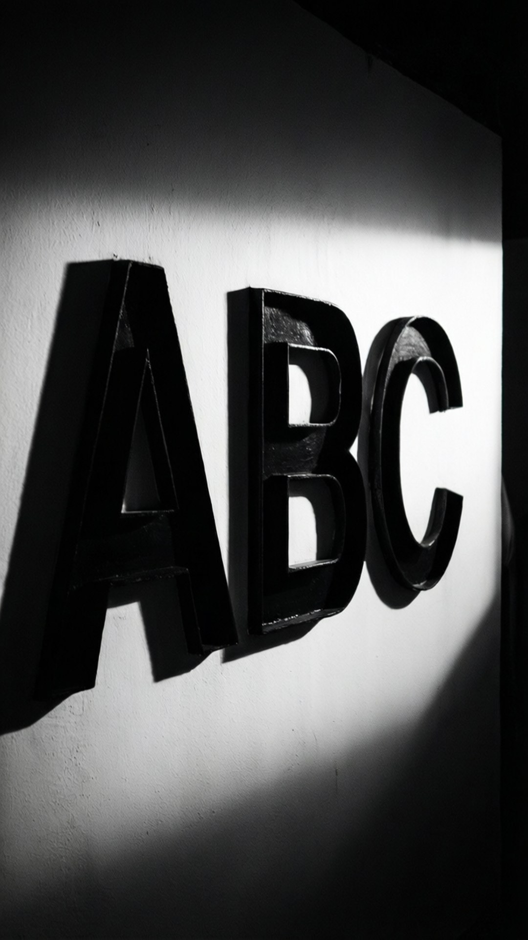 ABC, black, white wall, Full HD Phone Wallpaper