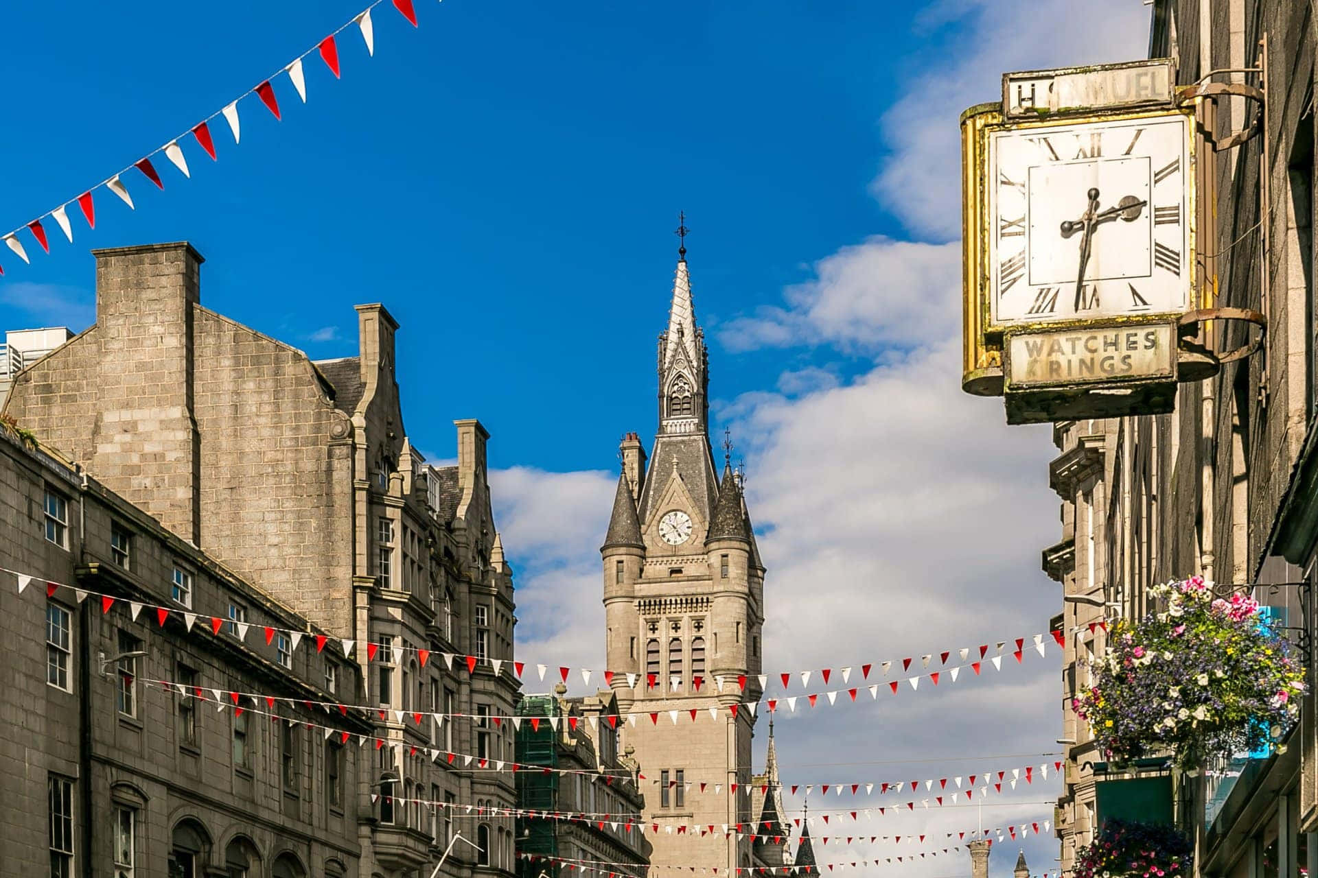 Aberdeen, cityscape, townhouse clock, Full HD Desktop Wallpaper