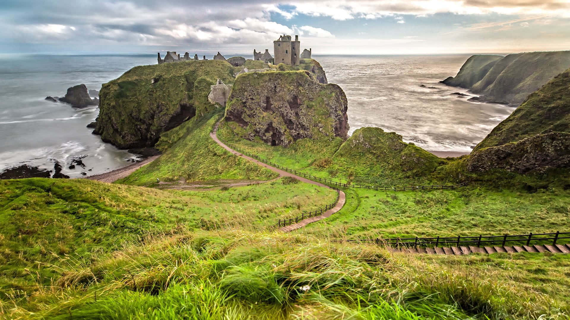 Aberdeen, coastal castle, cliffs, Full HD Desktop Wallpaper