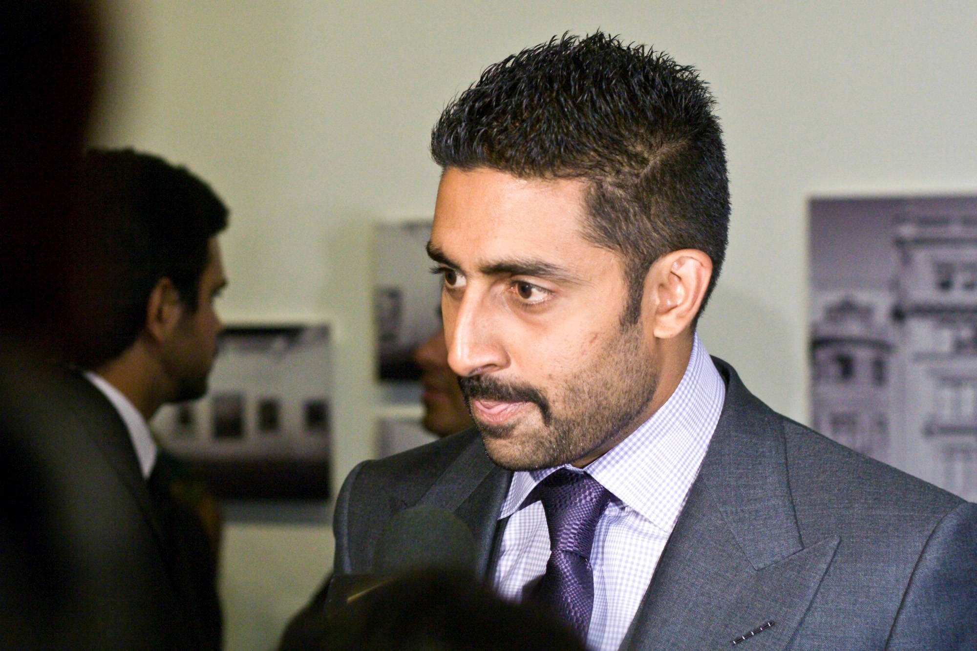 Abhishek Bachchan, gray suit, purple tie, Full HD Desktop Wallpaper