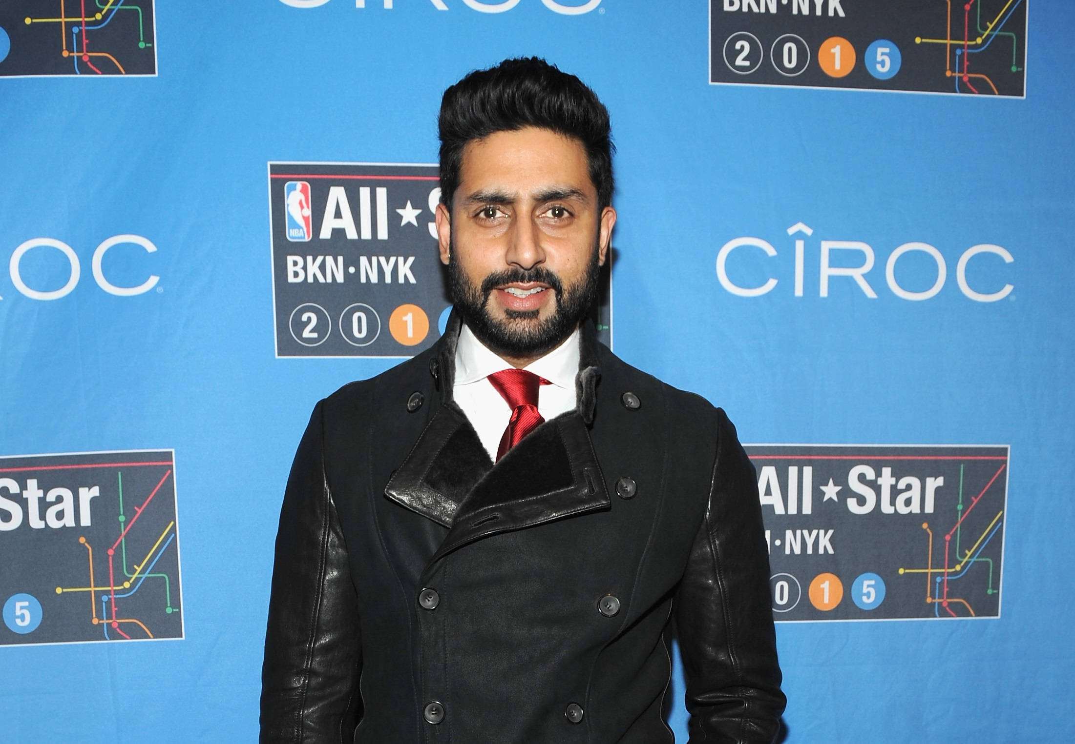 Abhishek Bachchan, black leather coat, red tie, Full HD Desktop Wallpaper