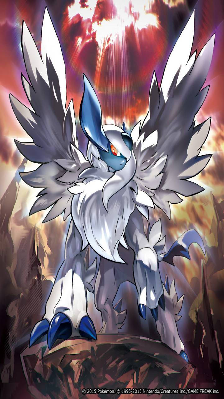 Absol, white and blue winged, rocky peak, HD Phone Wallpaper