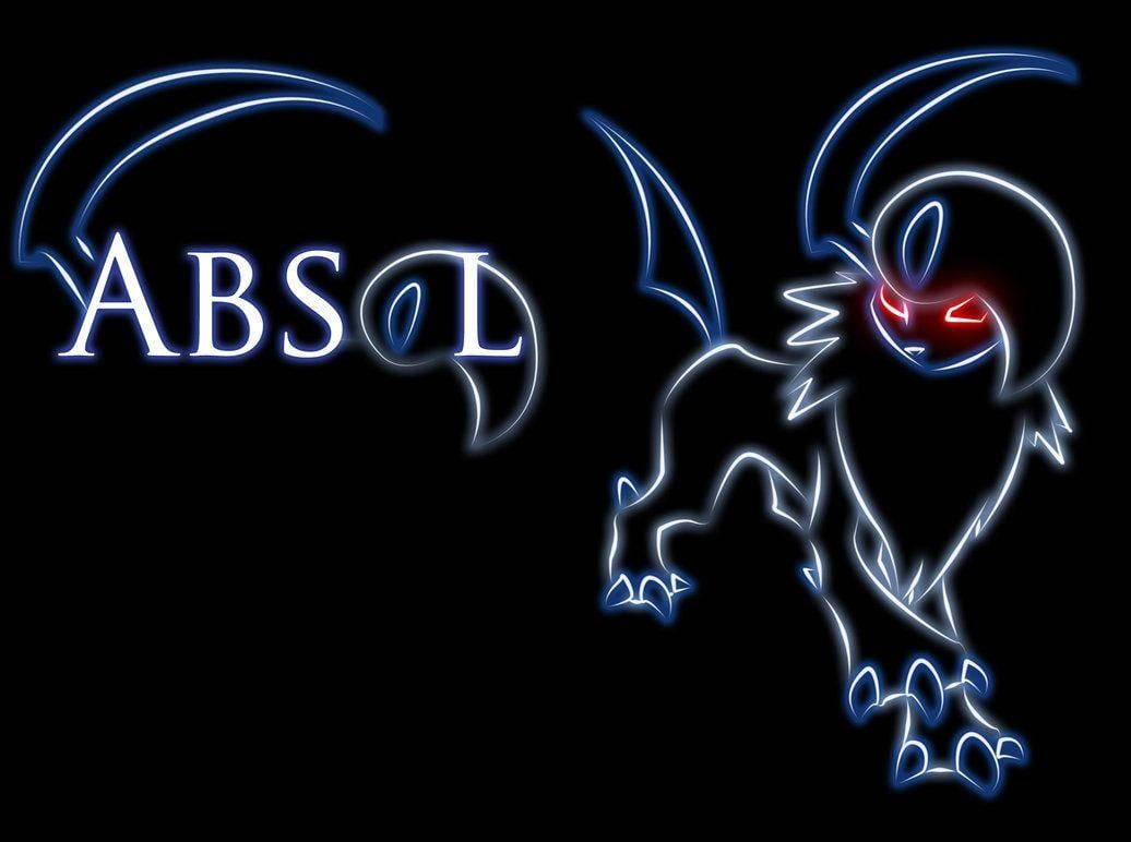 Absol, neon outline, glowing blue neon, SD Desktop Wallpaper