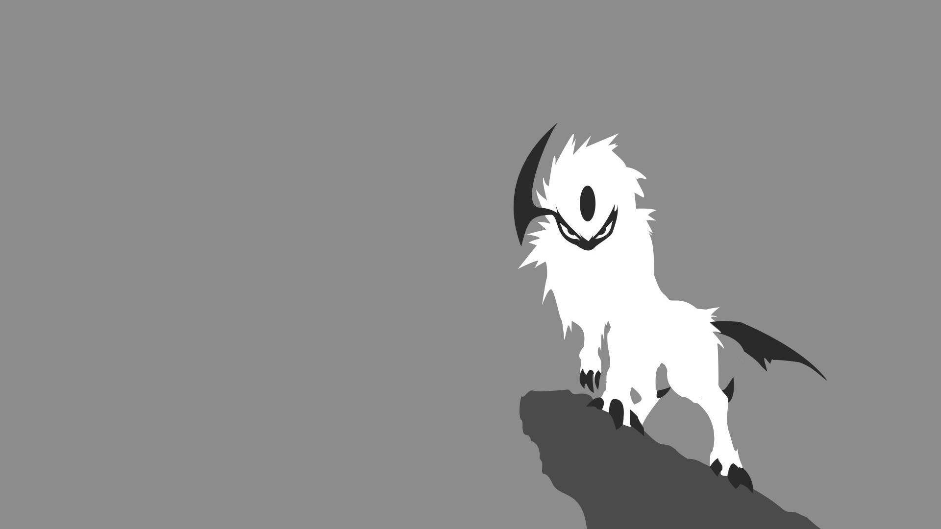 Minimalist Gray Absol, Absol, gray rock, Full HD Desktop Wallpaper