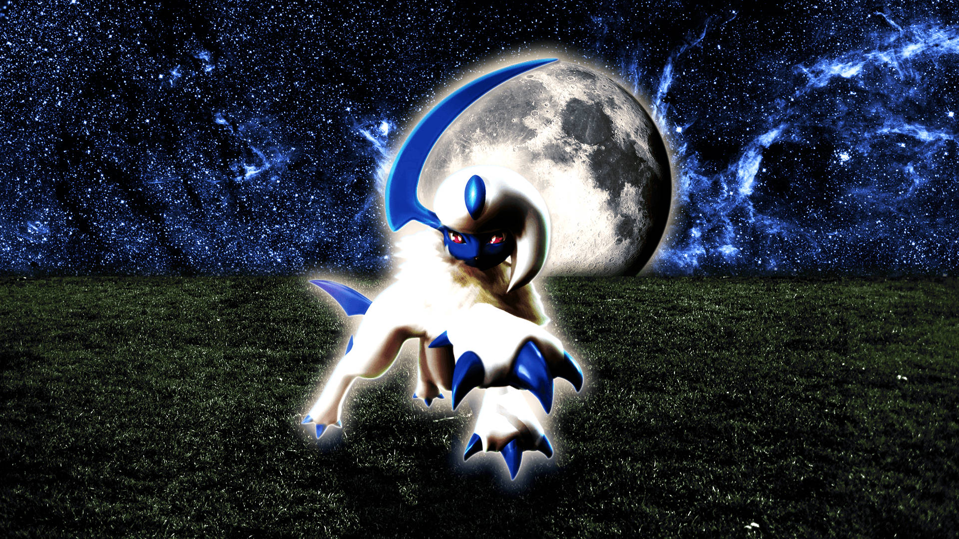 Absol, moon, grass, Full HD Desktop Wallpaper
