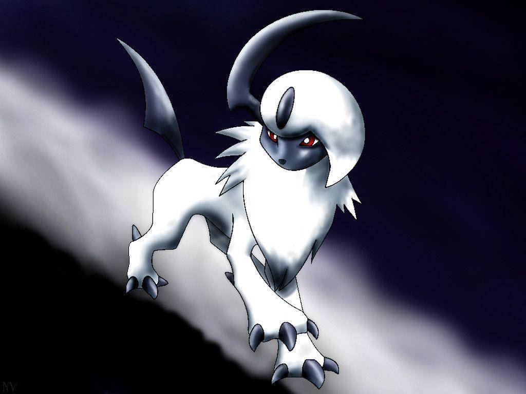 Absol, white and gray, red eyes, SD Desktop Wallpaper