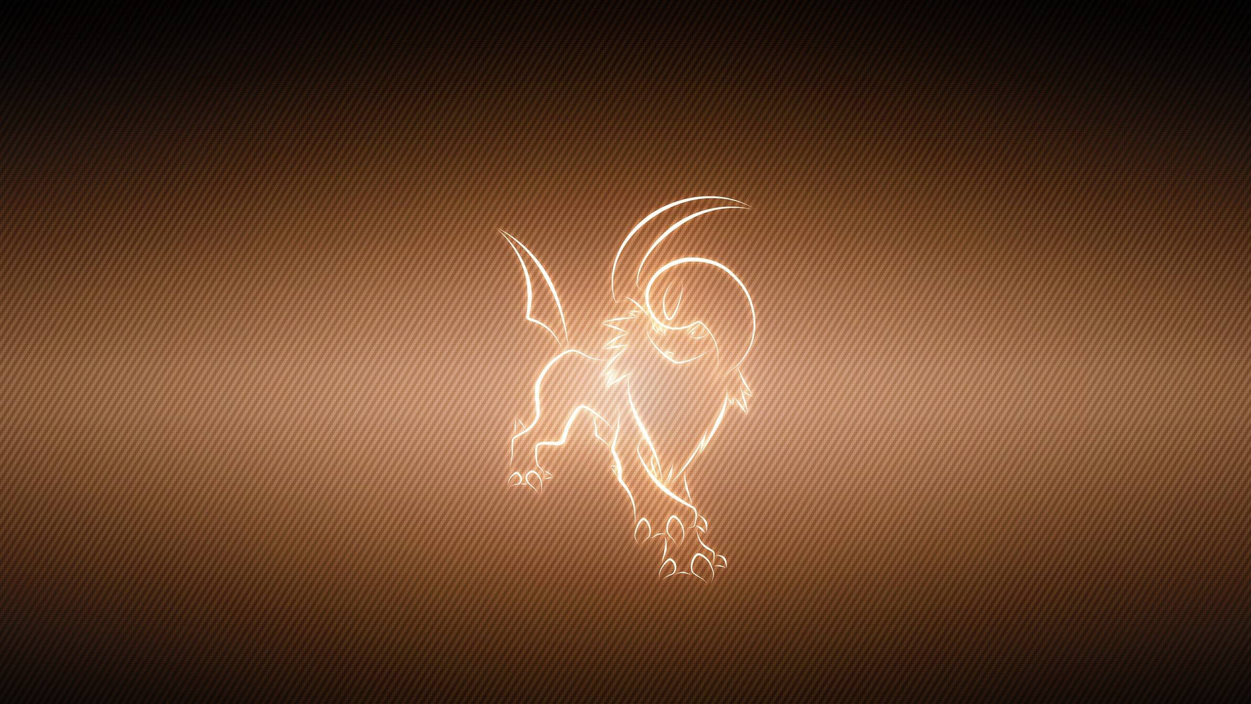 glowing bronze absol, golden line-art silhouette, mythical creature, 2K Desktop Wallpaper