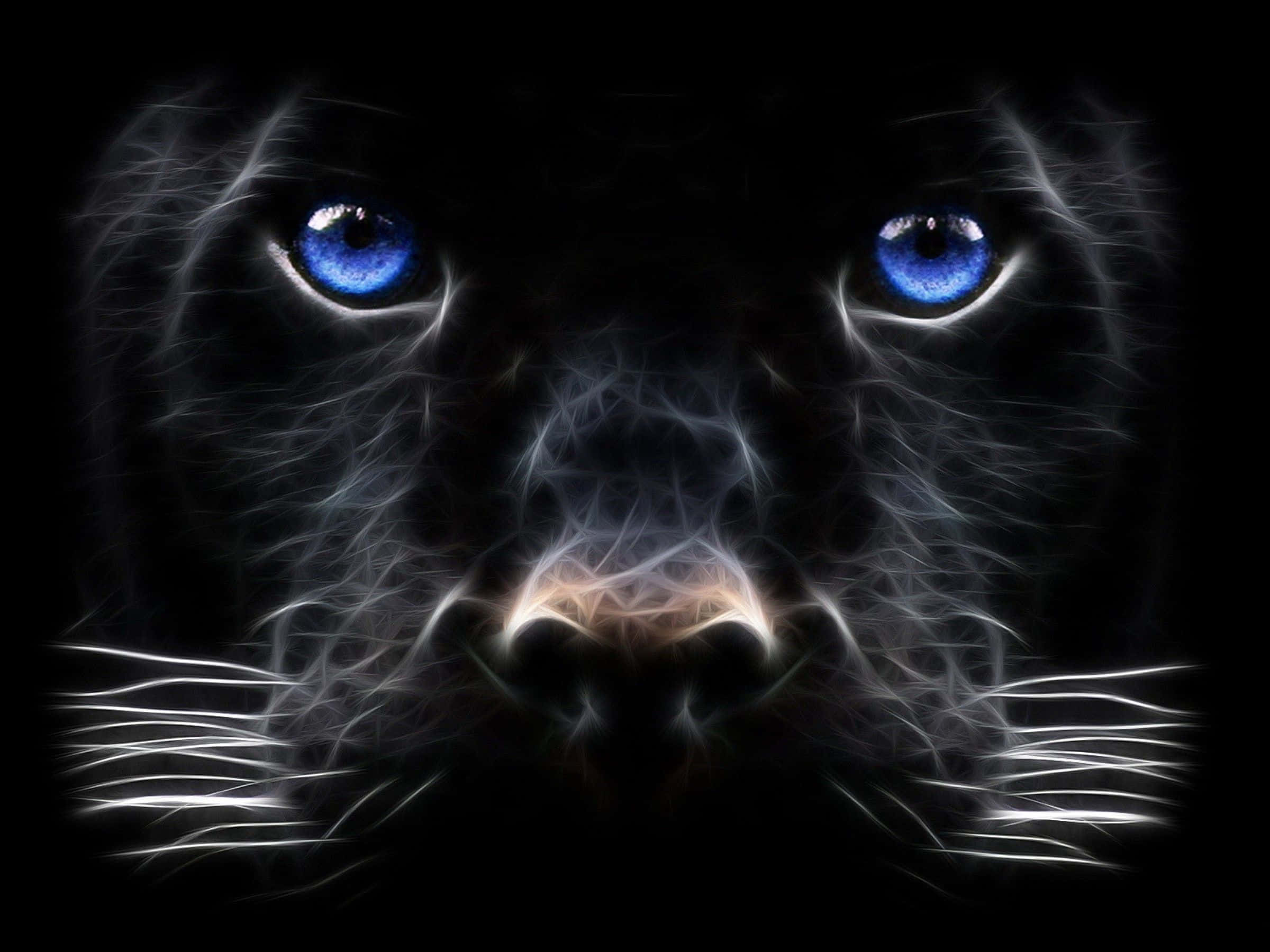 mystic blue eyes panther, black panther, glowing blue eyes, Full HD Desktop Wallpaper
