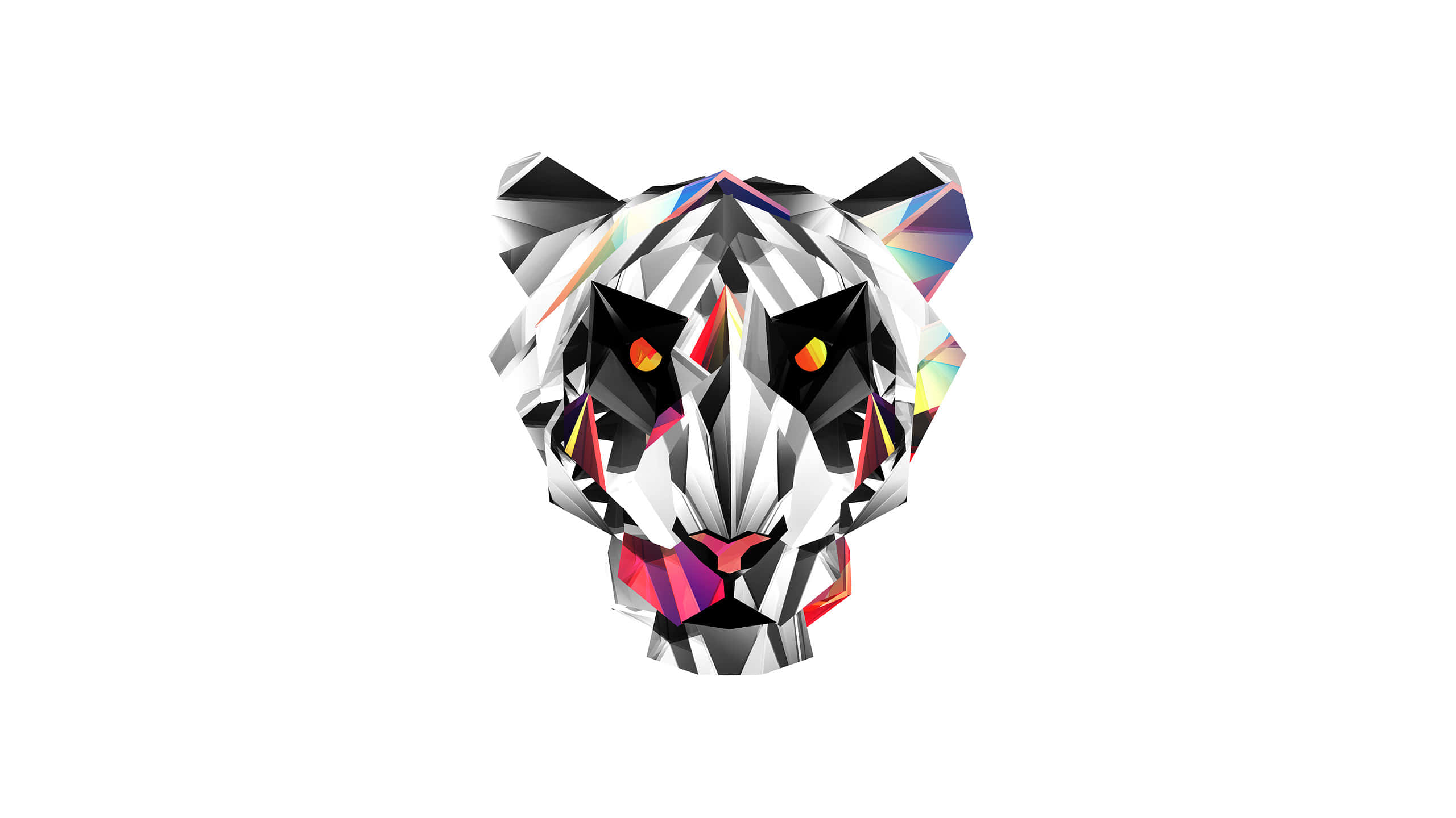 abstract geometric tiger, geometric facets, iridescent rainbow highlights, 2K Desktop Wallpaper
