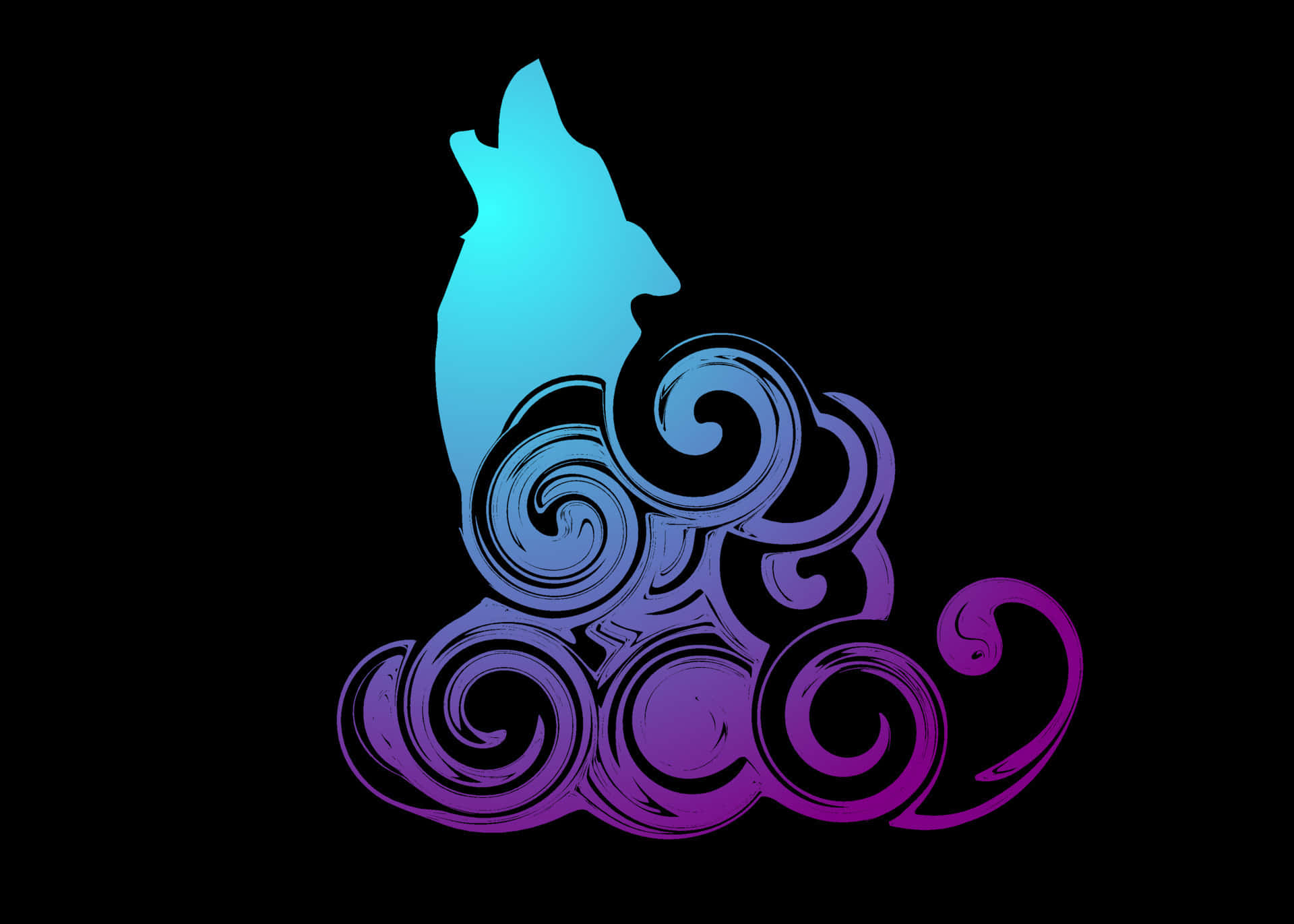 abstract wolf silhouette, glowing blue and purple gradient, swirling cloud patterns, Full HD Desktop Wallpaper