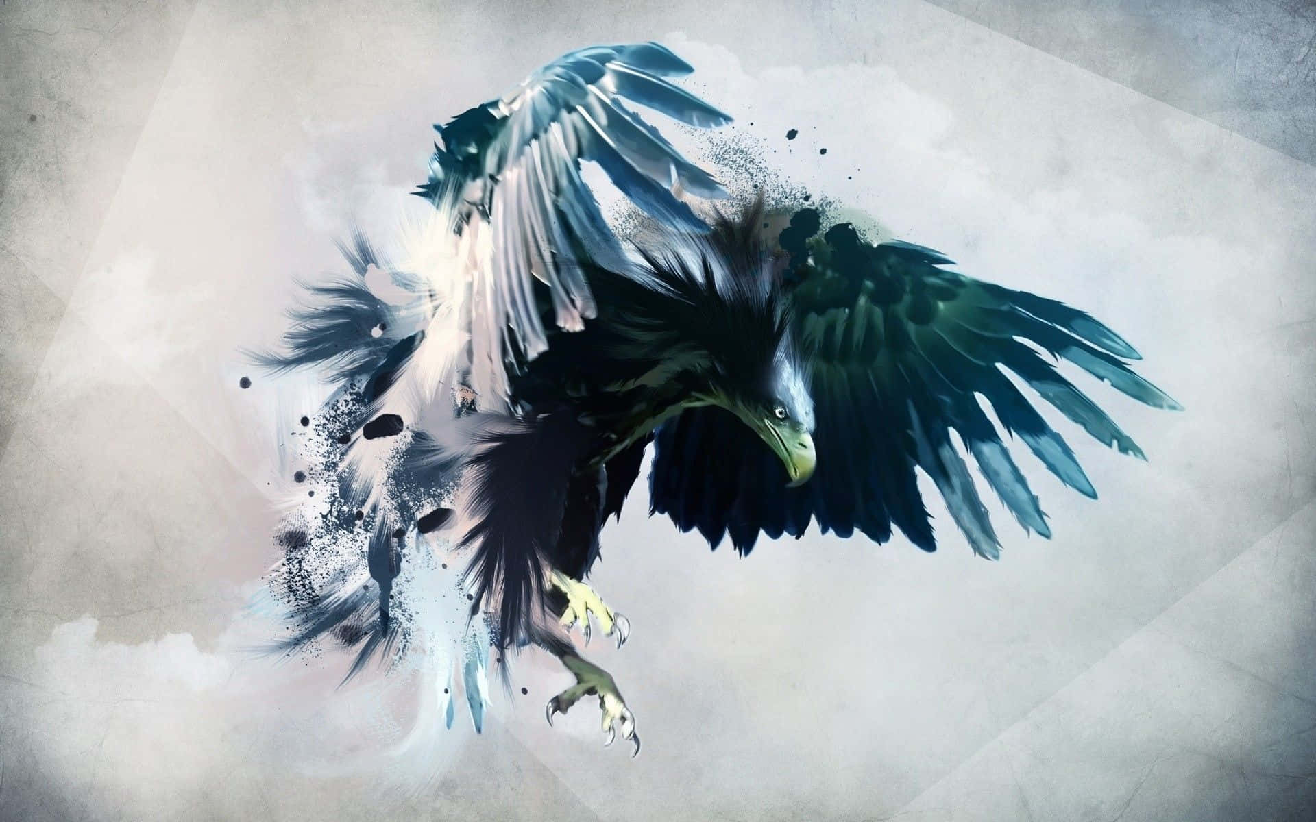 abstract eagle artwork, ink wash eagle, outstretched wings, Full HD Desktop Wallpaper